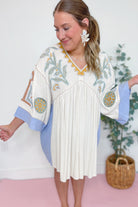 Tucker Embroidered 3/4 Sleeve Dress - Be You Boutique