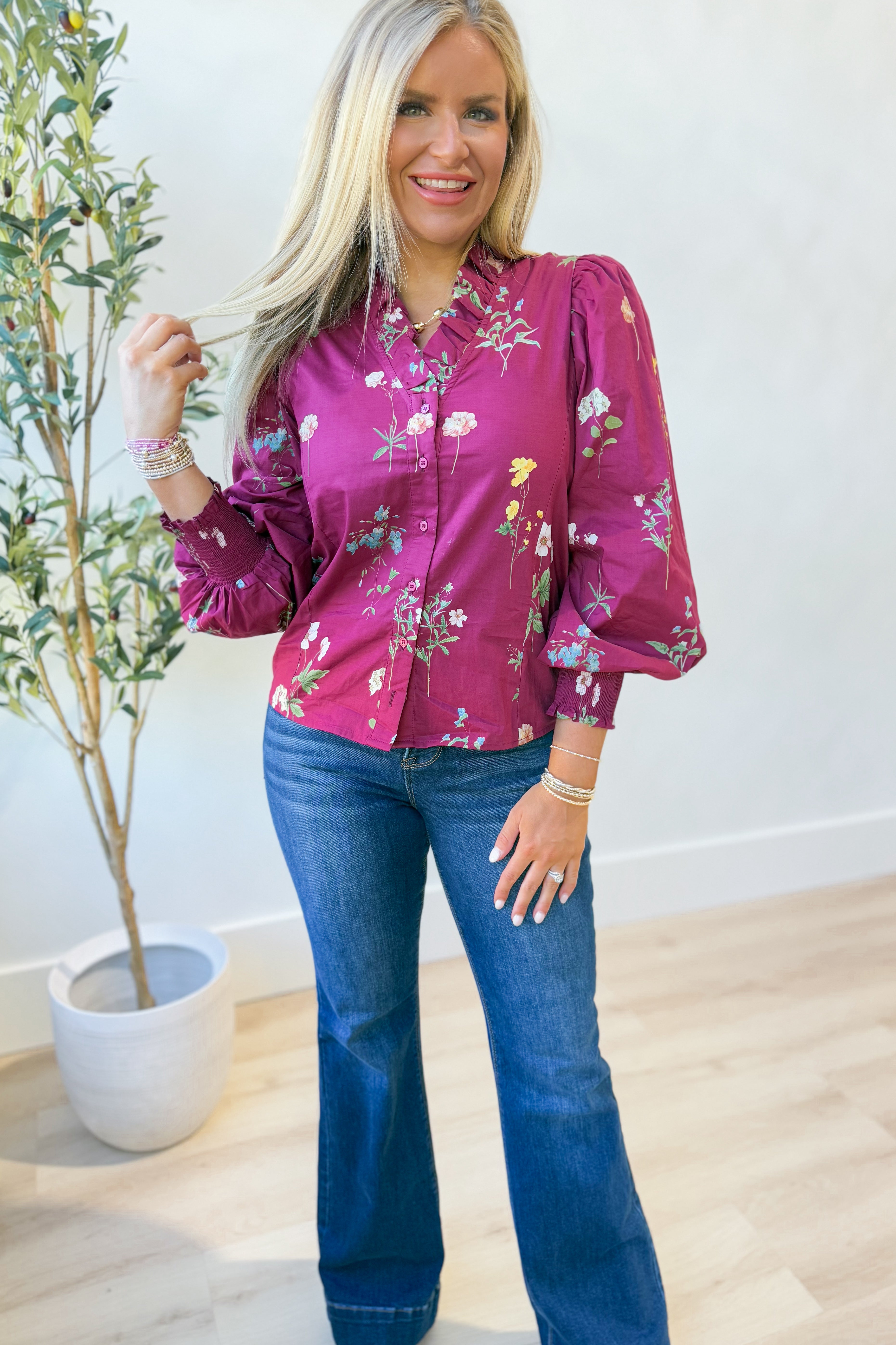 Tracey Floral Ruffle Accent Blouse - Be You Boutique