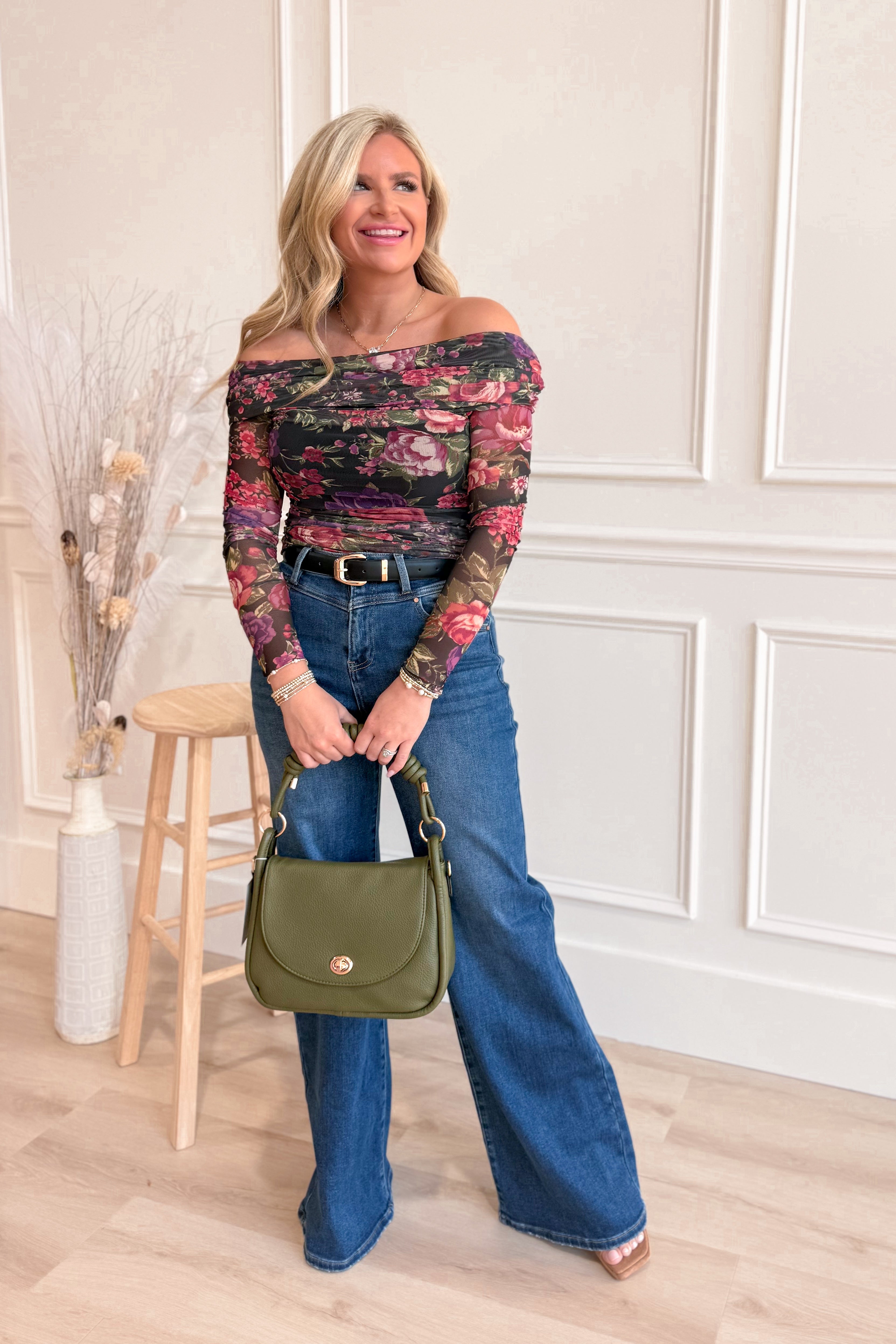 Becca Mesh Floral Printed Off Shoulder Top - Be You Boutique