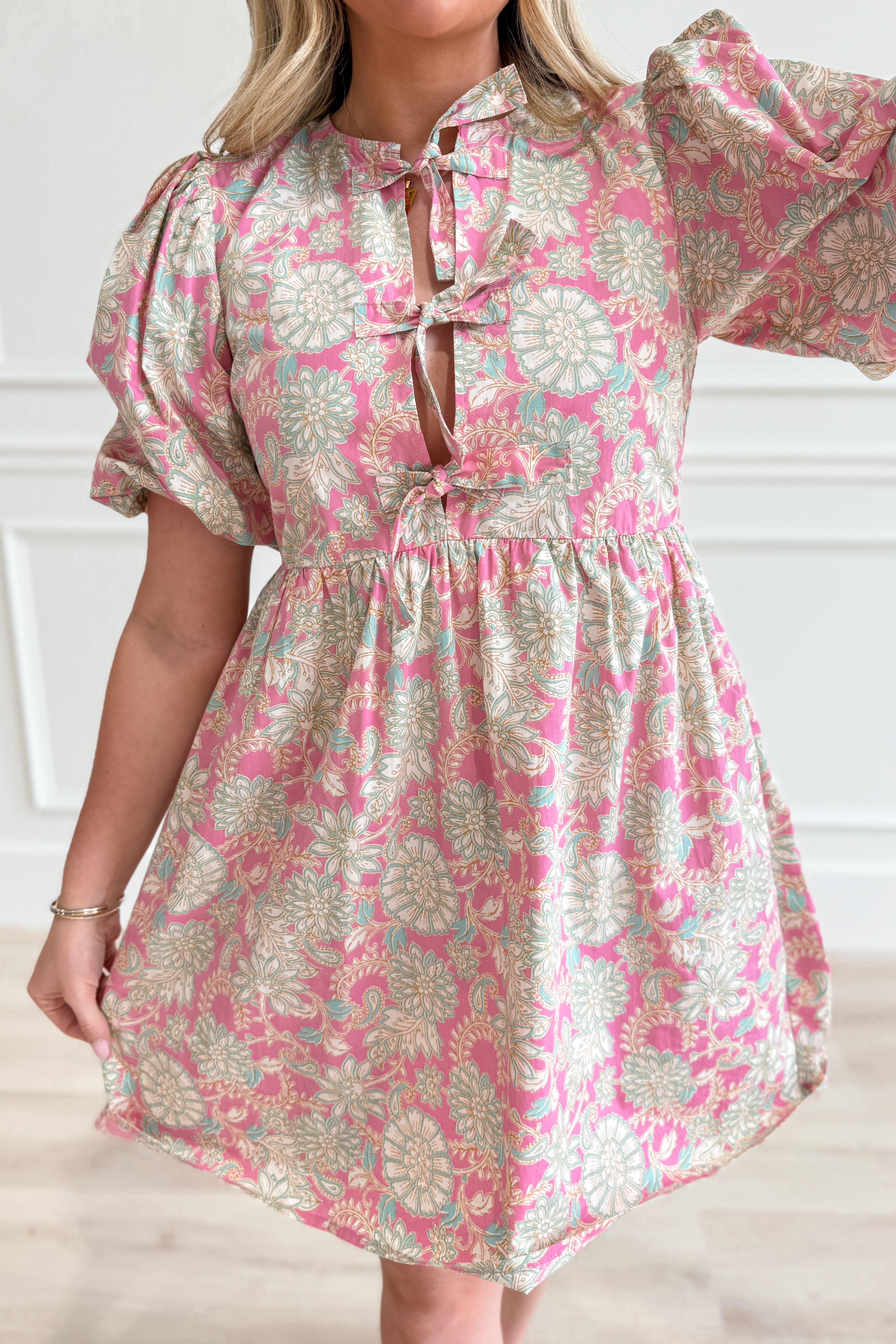 Janice Pelia Floral Bubble Sleeve Dress - Be You Boutique