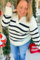 Randy Stitched Edge Striped Notch Neck Sweater [S-3X] - Be You Boutique