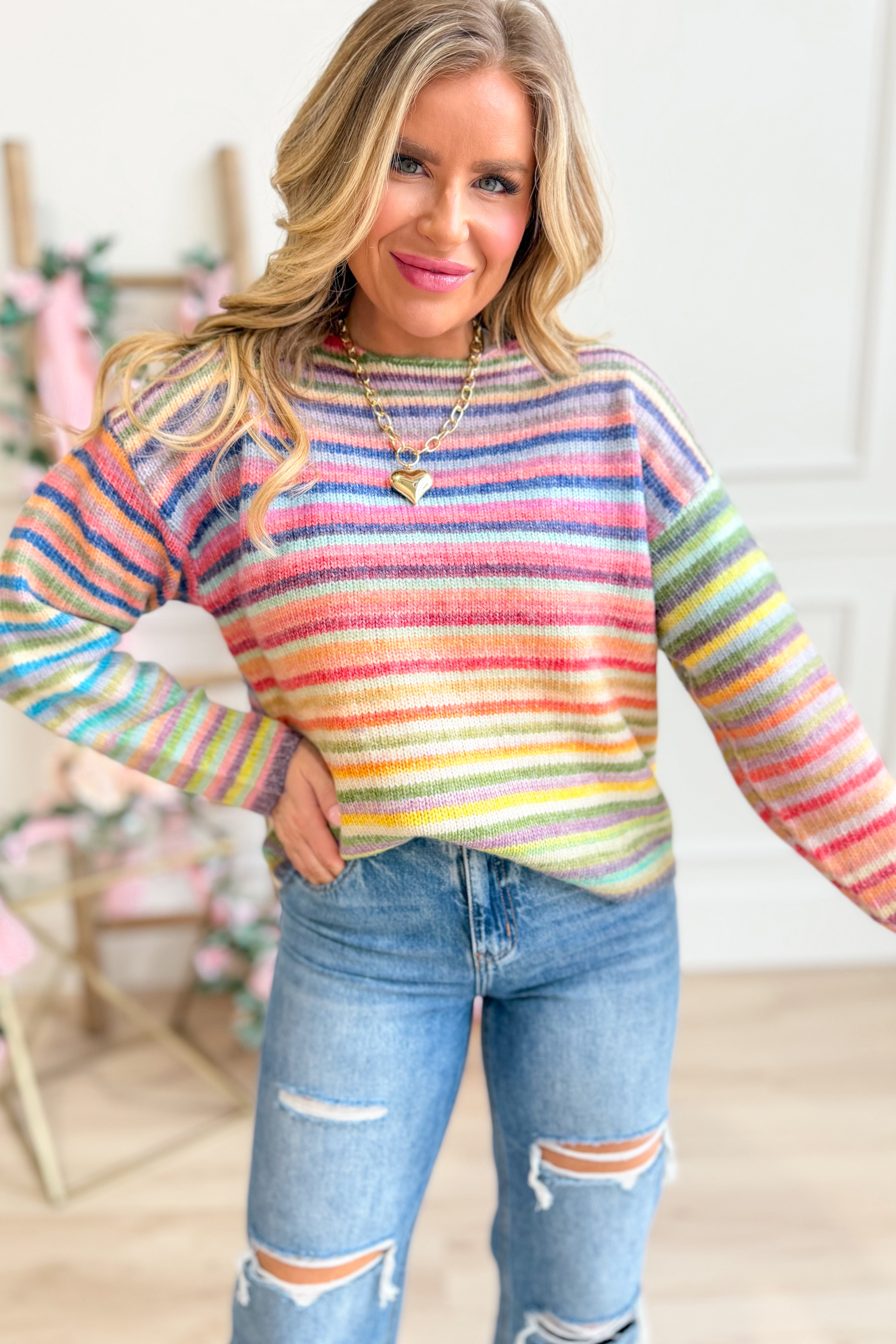 Sophie Multi Striped Round Neck Sweater - Be You Boutique