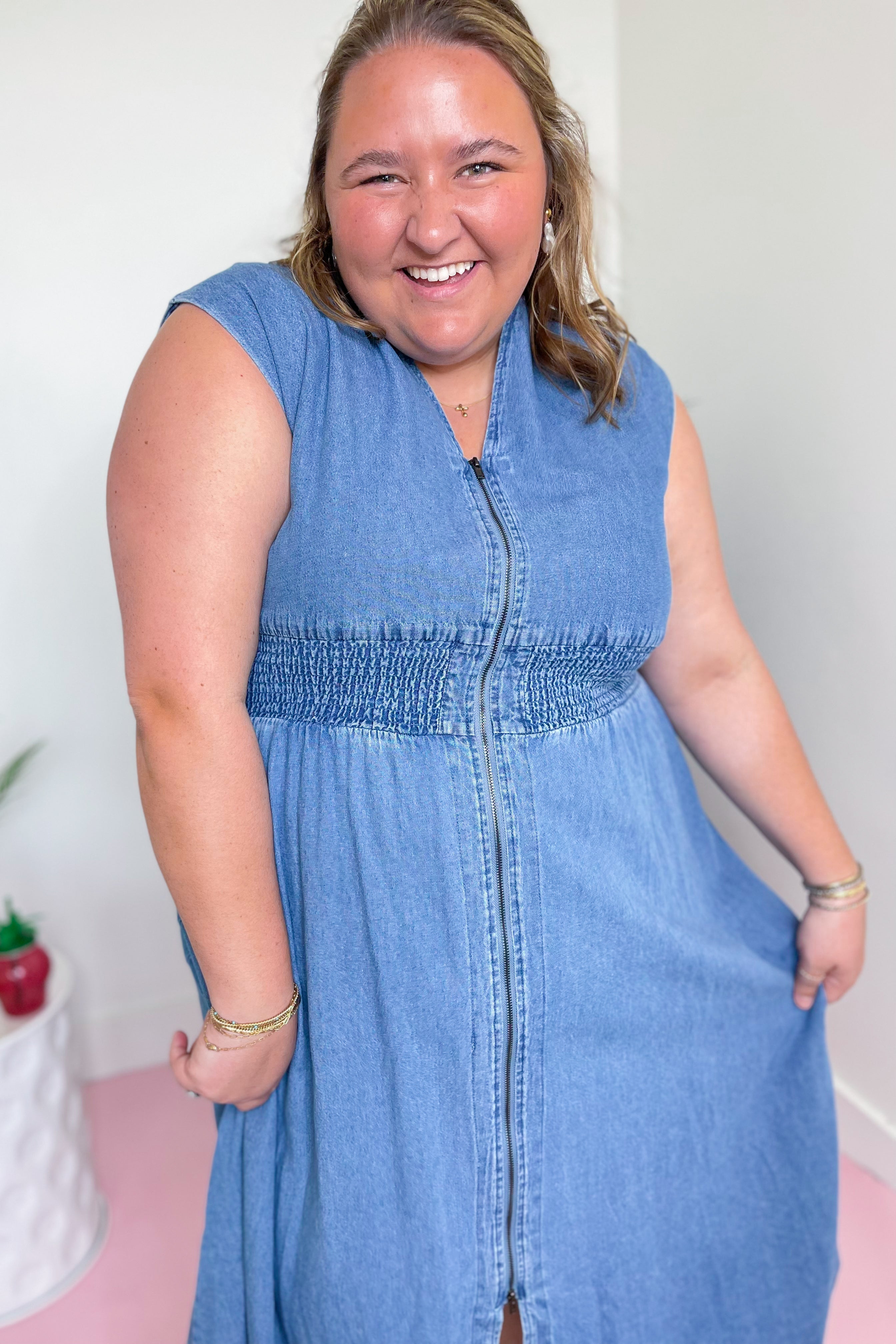 Lena V Neck Sleeveless Zippered Midi Dress - Be You Boutique