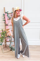 Mimi Wide Leg Mineral Wash Jumpsuit - Be You Boutique
