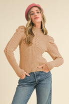 Darrin Mock Neck Puff Shoulder Sweater - Be You Boutique