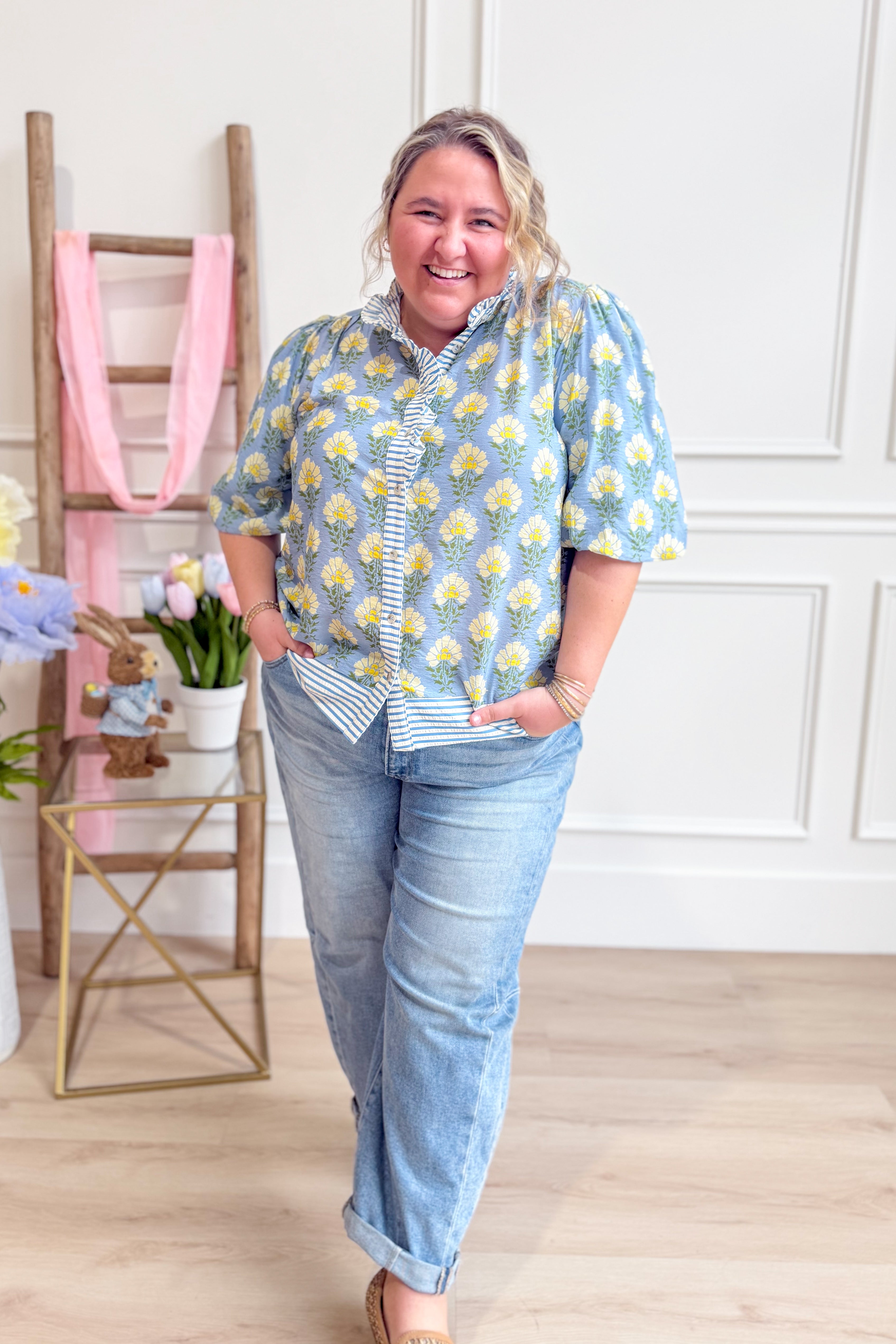 Blakely Ruffle Neck Floral Top - Be You Boutique