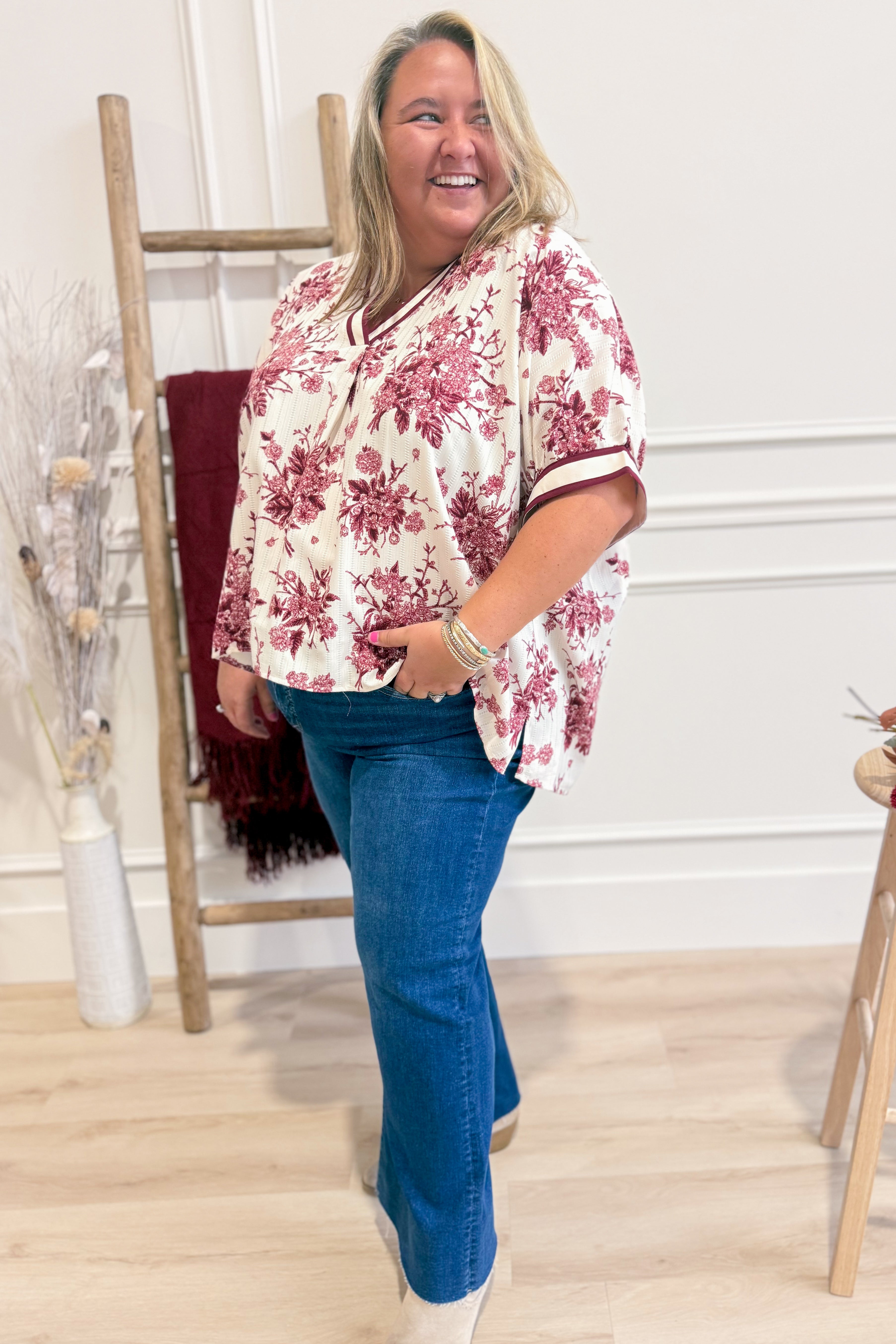 Taylor Floral Split Neck Top - Be You Boutique