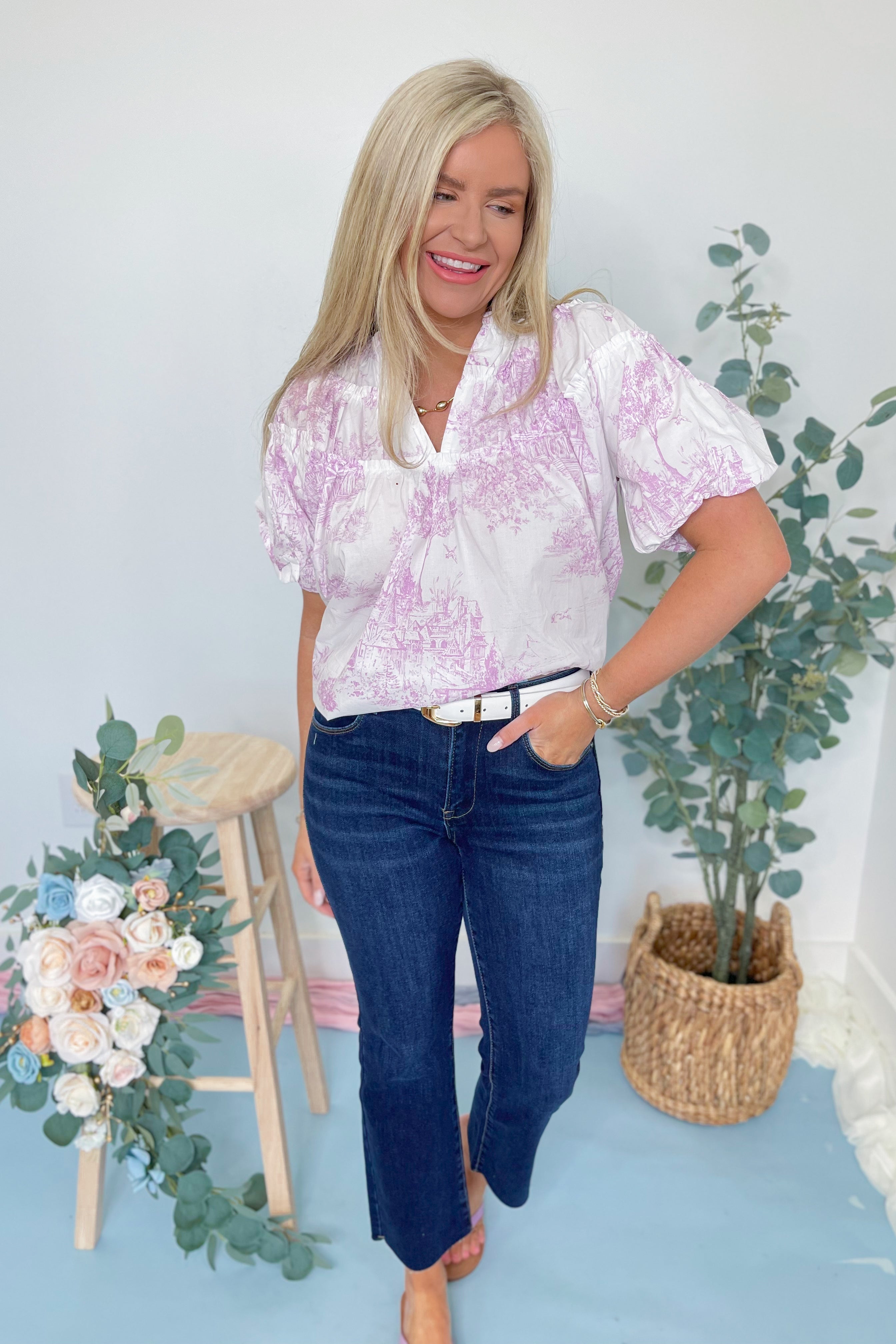 Cassidy Landscape Printed Blouse Top - Be You Boutique
