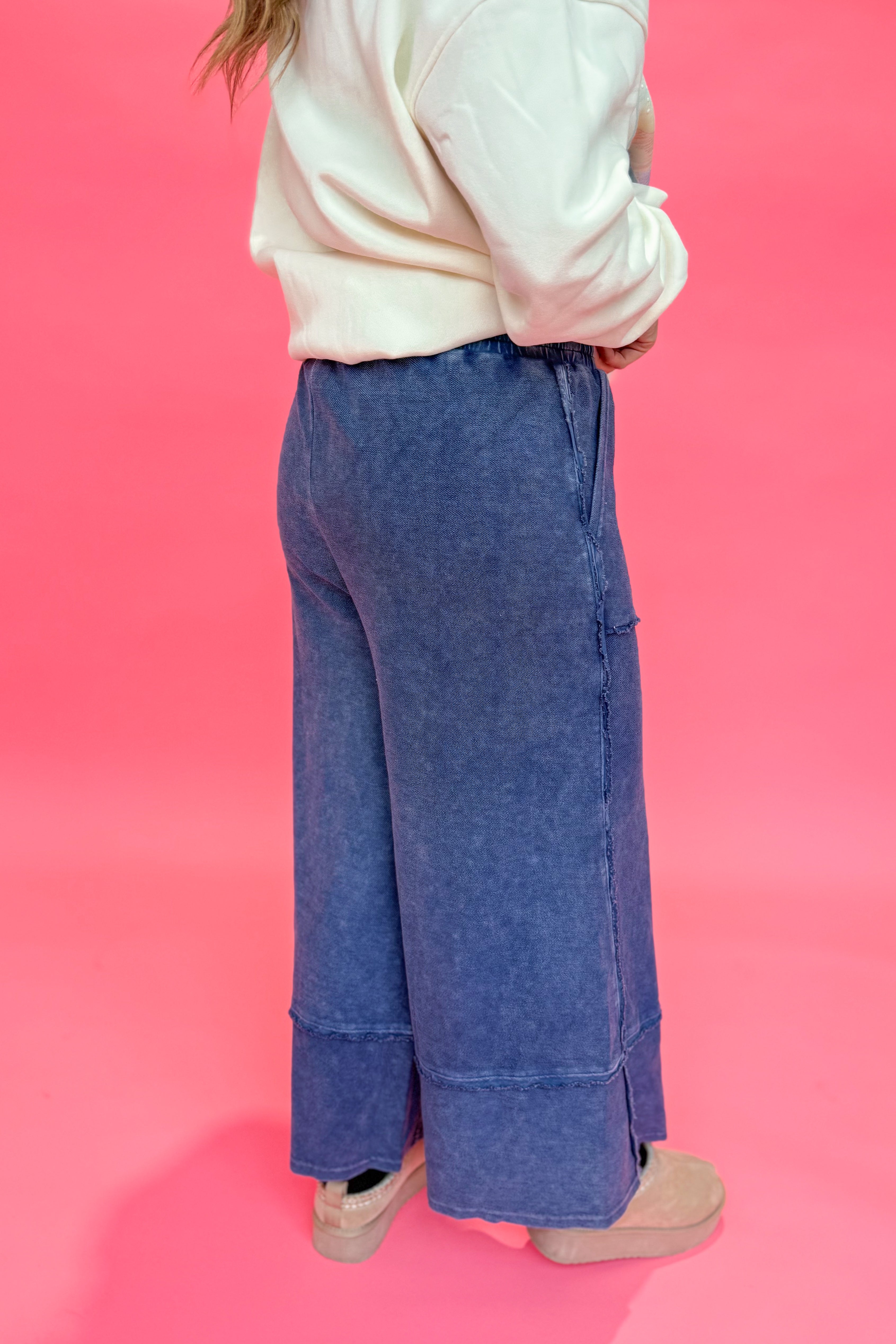 Caris Mineral Washed Upside Down Terry Knit Wide Leg Palazzo Pants - Be You Boutique