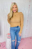 Darrin Mock Neck Puff Shoulder Sweater - Be You Boutique