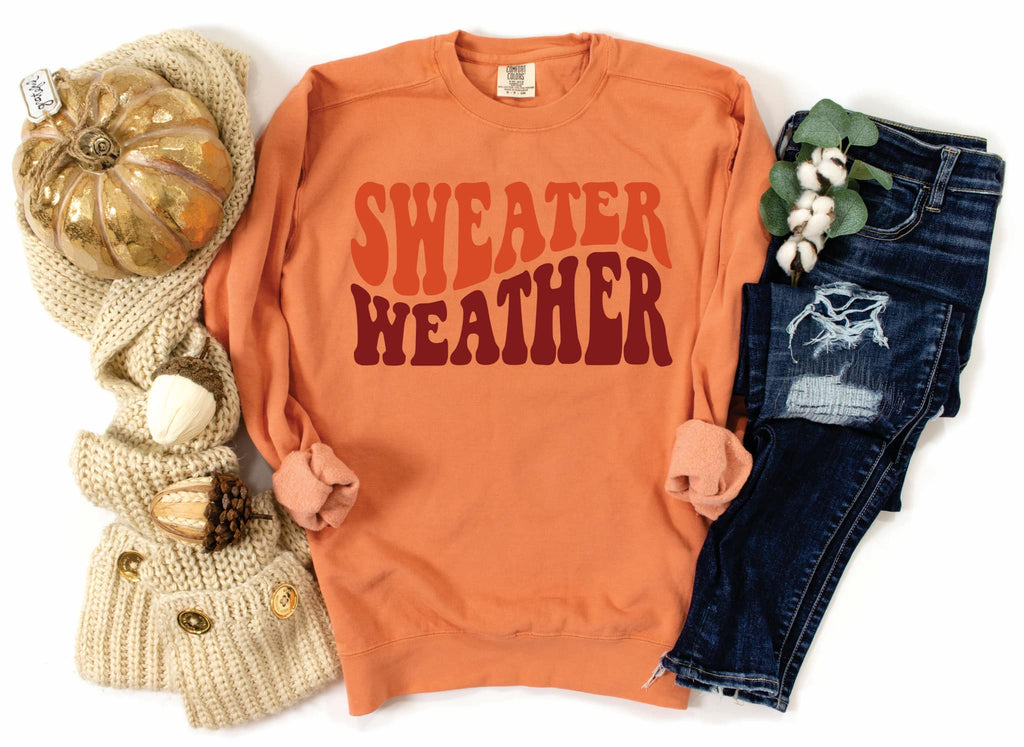 Sweater Weather Long Sleeve Comfort Colors Crew Neck Graphic Sweatshirt - Be You Boutique