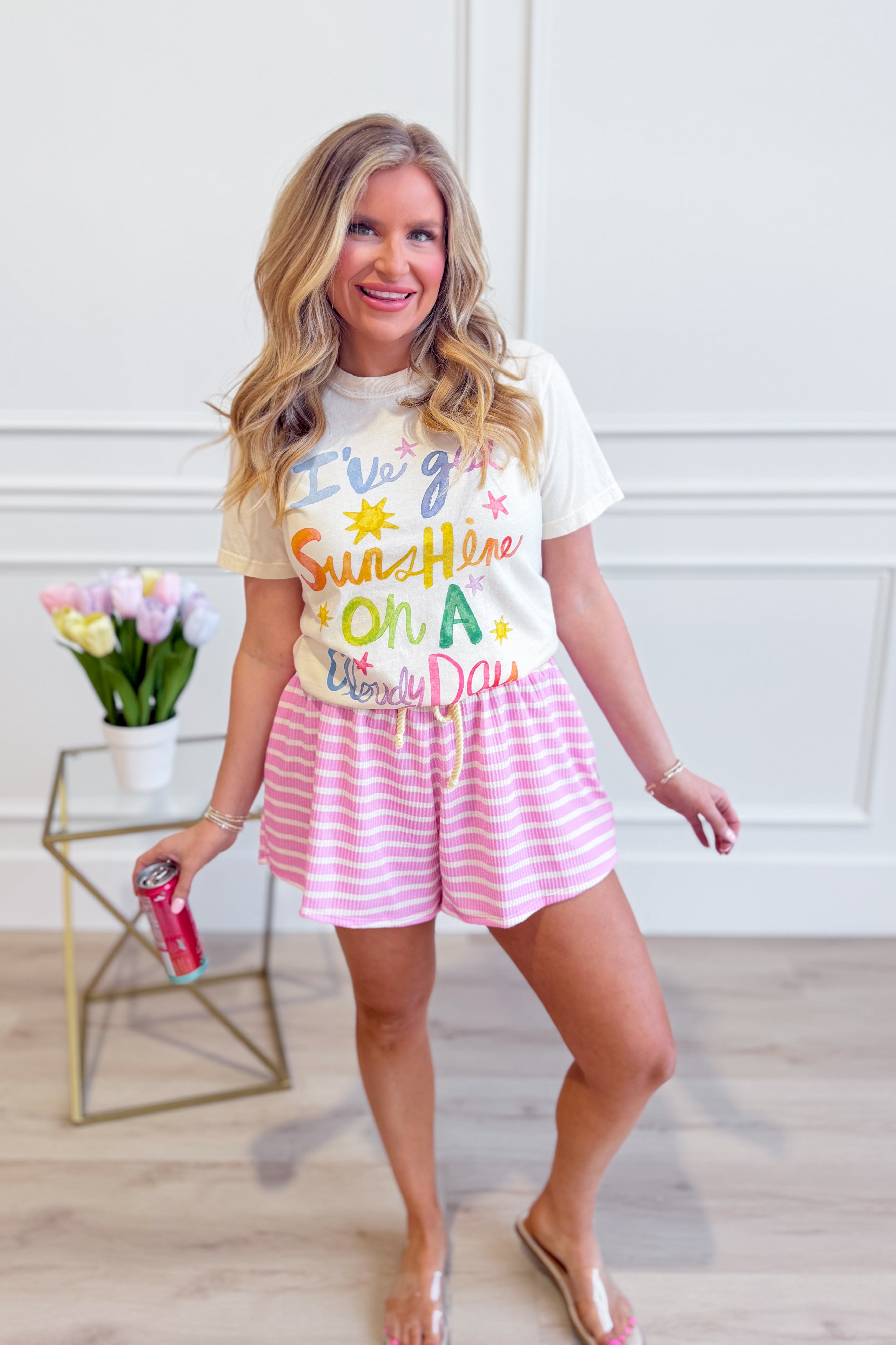 Bucket List Susan striped casual short, 156 pants with colorful horizontal stripes and a relaxed fit, perfect for casual wear.