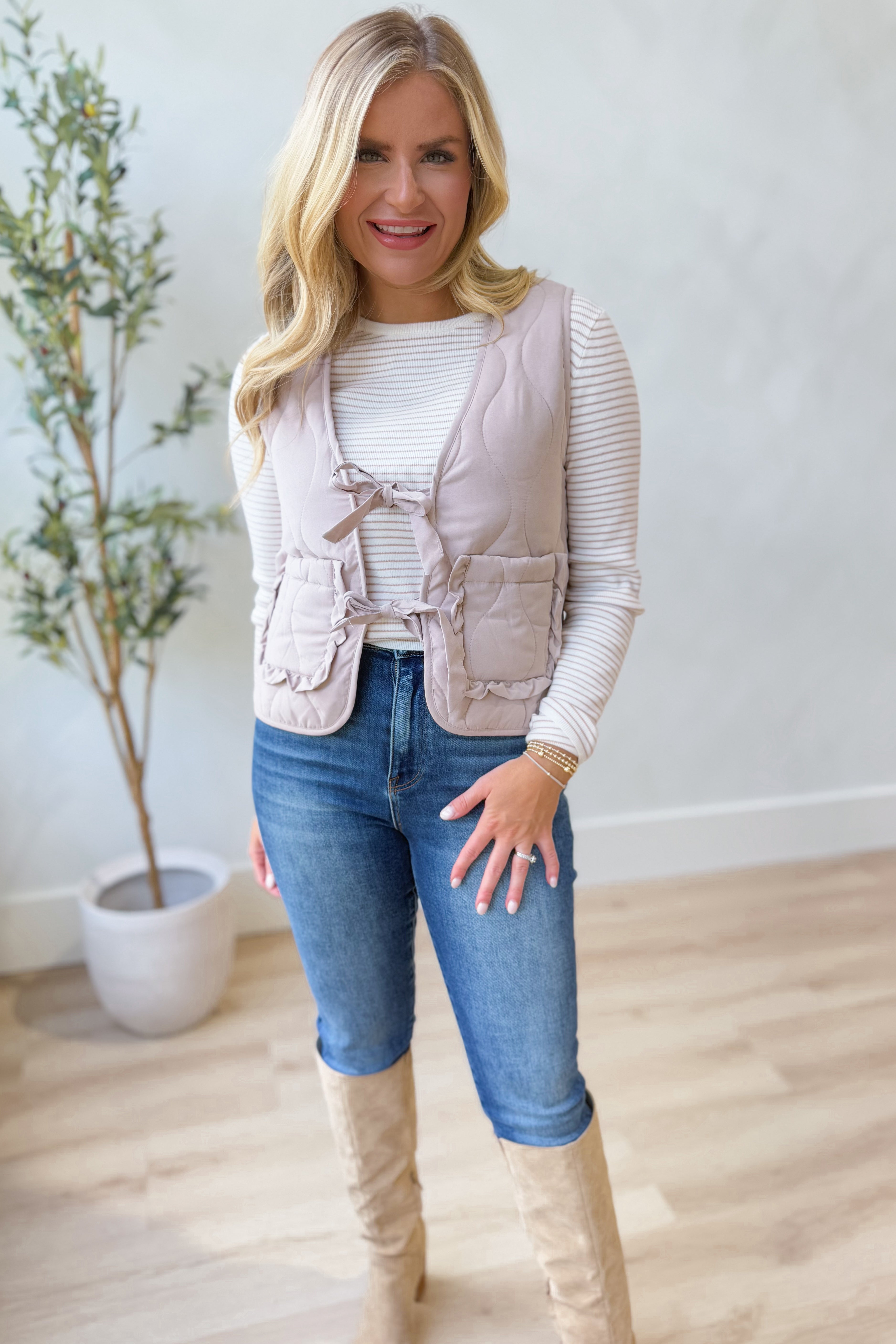 Susan Quilted Tie Front Vest - Be You Boutique