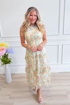 BLU PEPPER Serena butter floral tulle smocked dress, elegant 125 dressy dress with delicate floral pattern and tulle fabric.