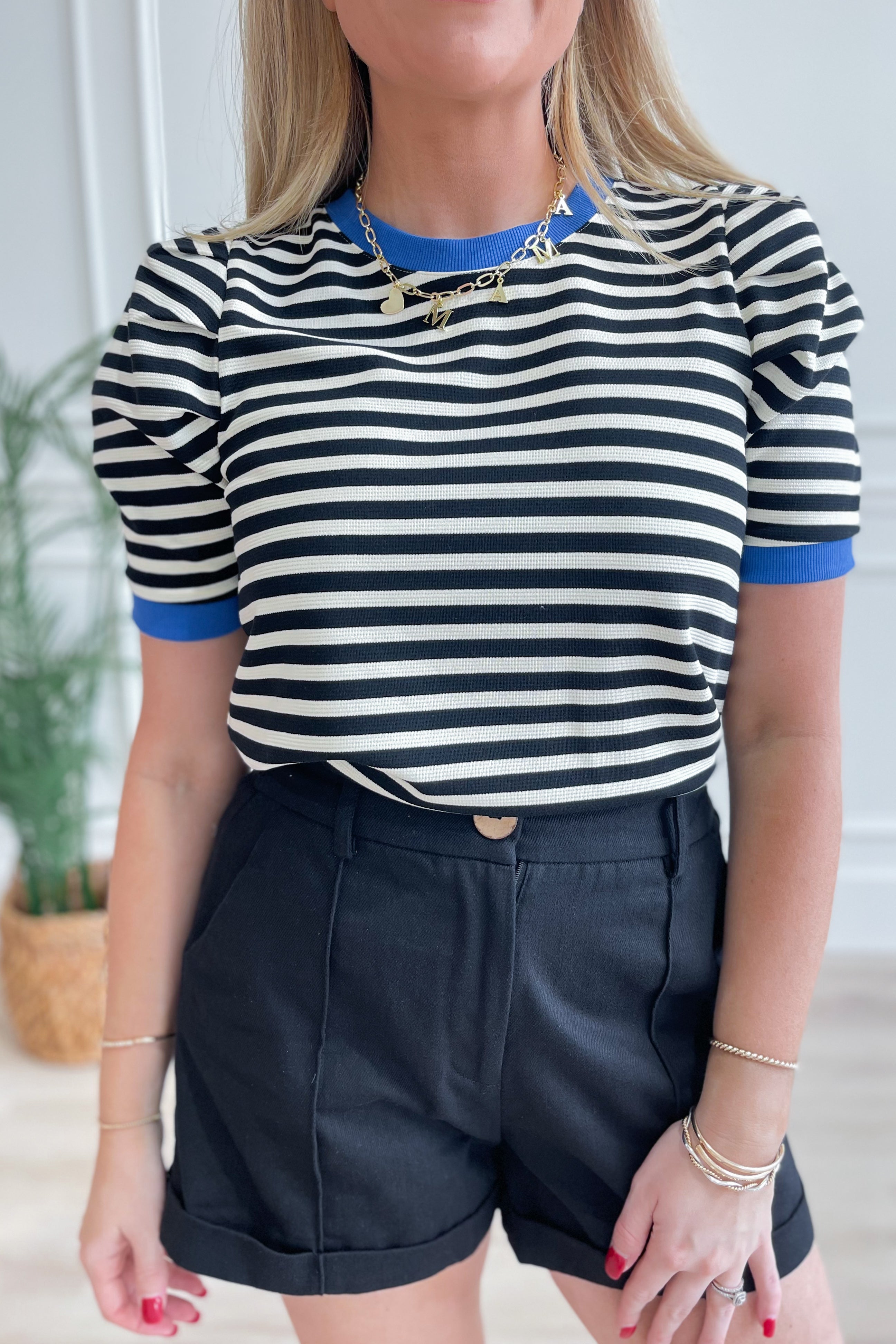 Beth Striped Peplum Sleeve Top - Be You Boutique