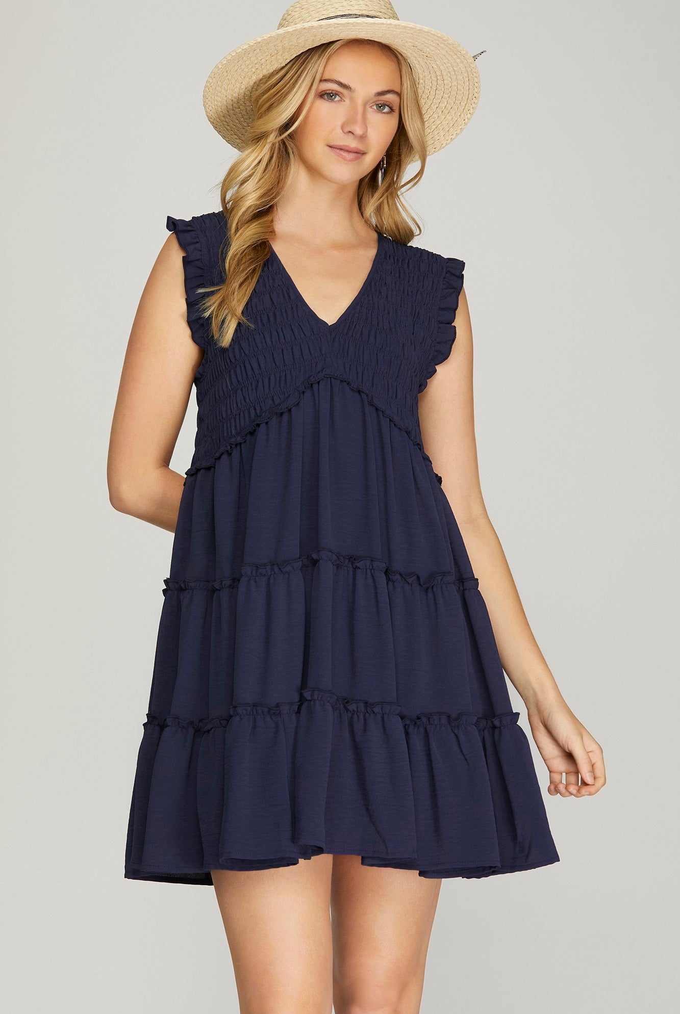 Daniel Ruffled Sleeve Woven Smocked Tiered Dress - Be You Boutique