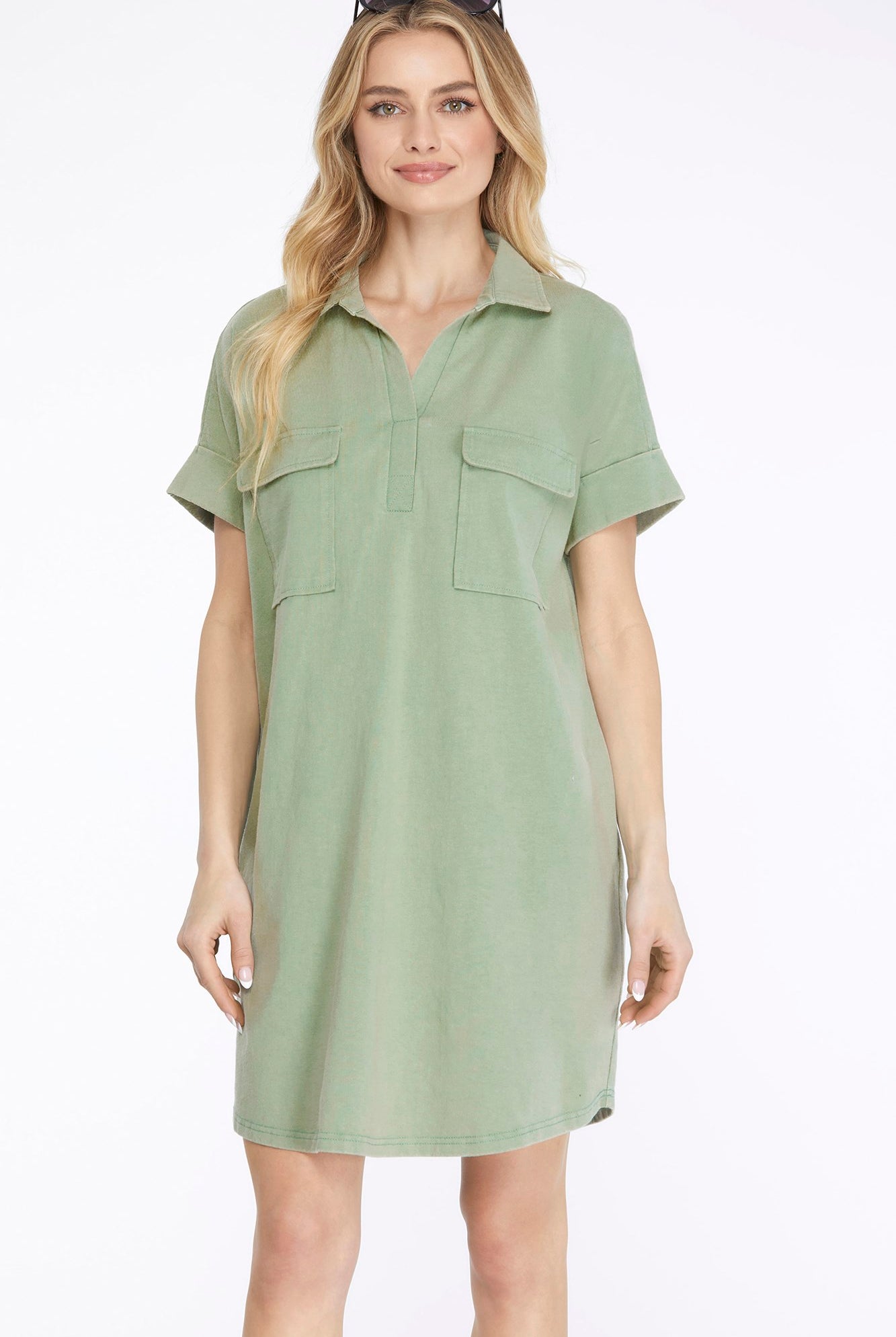 Avery Short Sleeve Washed Collared Dress with Pockets - Be You Boutique
