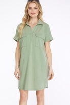 Avery Short Sleeve Washed Collared Dress with Pockets - Be You Boutique