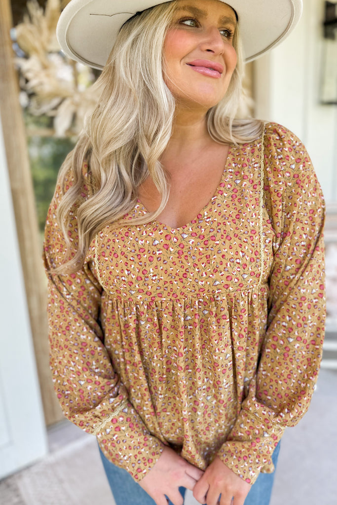 Walker Floral Trimmed Baby Doll Blouse Top - Be You Boutique