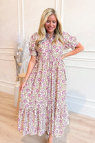 Sylvia Scallop Trim Puff Sleeve Midi Dress - Be You Boutique
