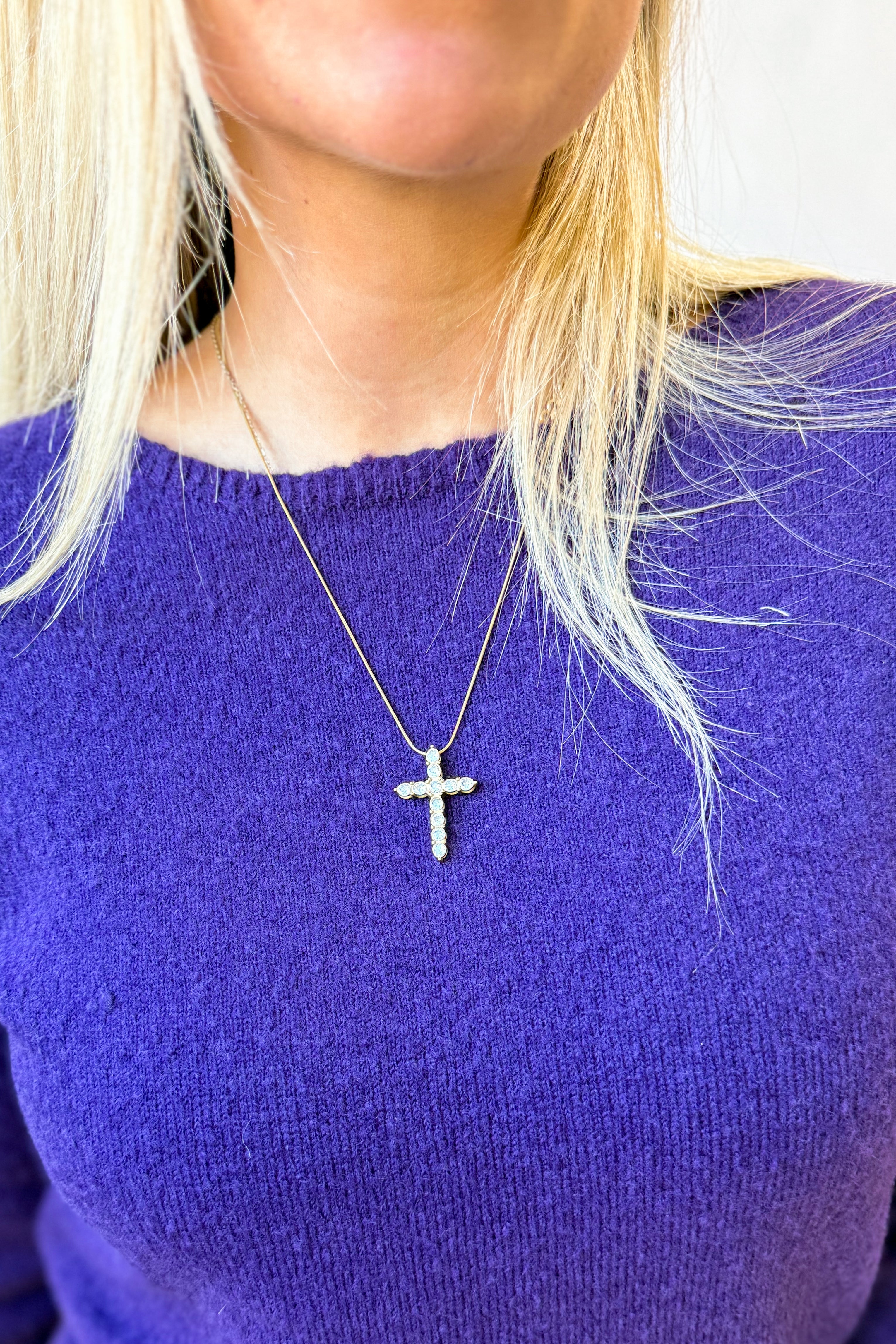 Chansuttpearls Diamond Cross Necklace with pearls and sparkling diamonds, crafted jewelry piece on a delicate chain.