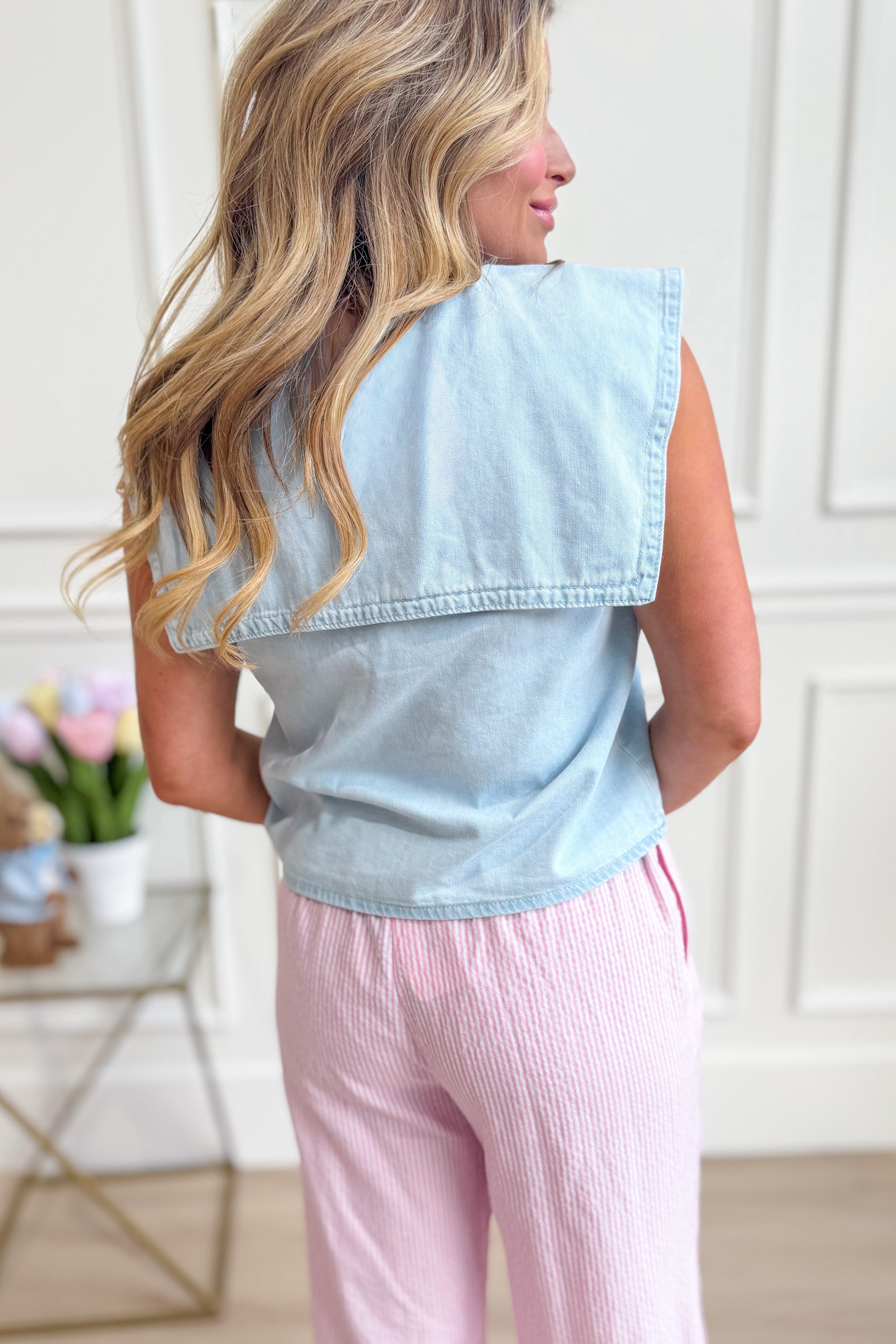 Lola Sailor Collar Denim Top - Be You Boutique