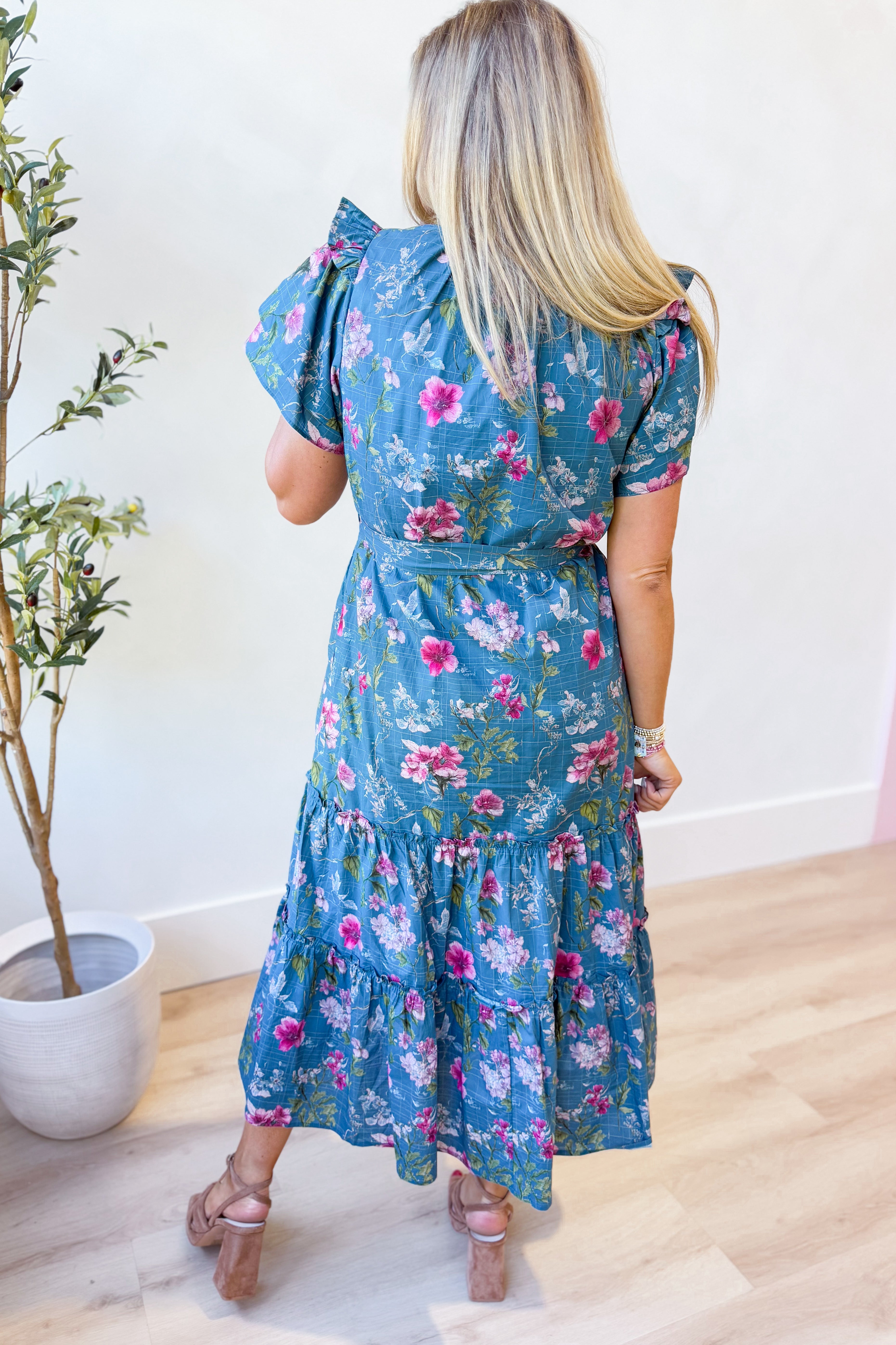 Katherine Floral Flutter Sleeve Dress - Be You Boutique
