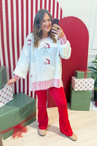 PEACH LOVE Campbell Santa sequins embroidered ribbed sweater with festive Santa design and cozy textured knit fabric