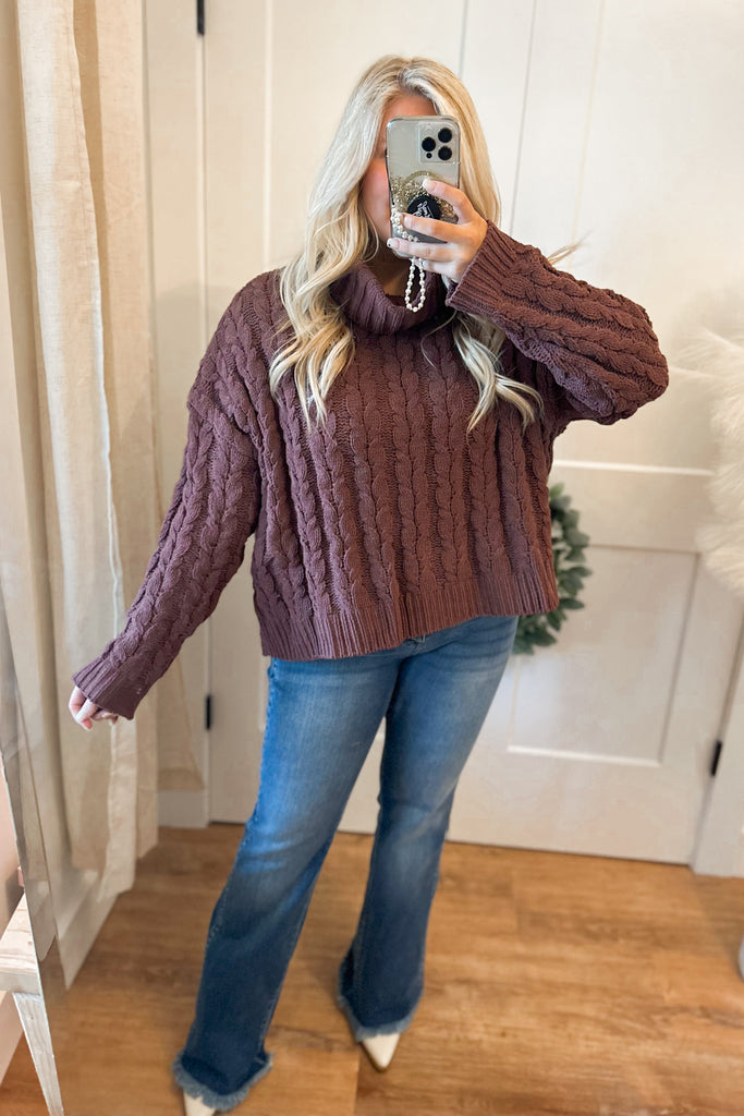 Kayden Oversize Turtle Neck Cable Knit Pullover Sweater - Be You Boutique