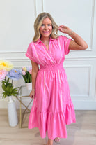 Carson Lt Pink Piping Seam Detailed Midi Dress - Be You Boutique