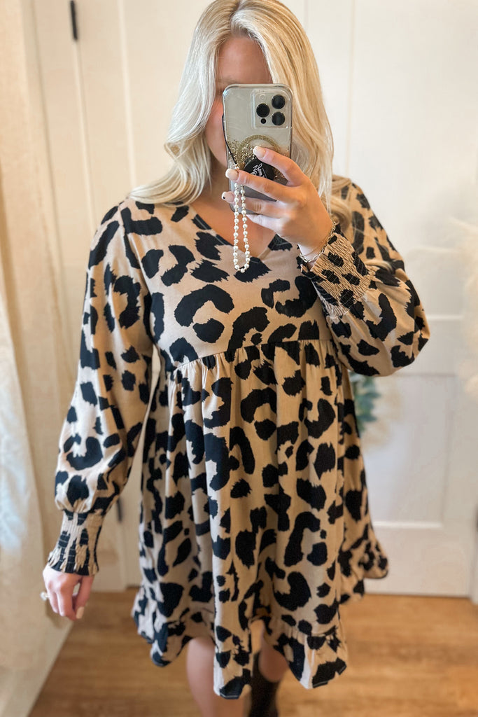 Tate Long Sleeve Animal Print Baby Doll Dress - Be You Boutique