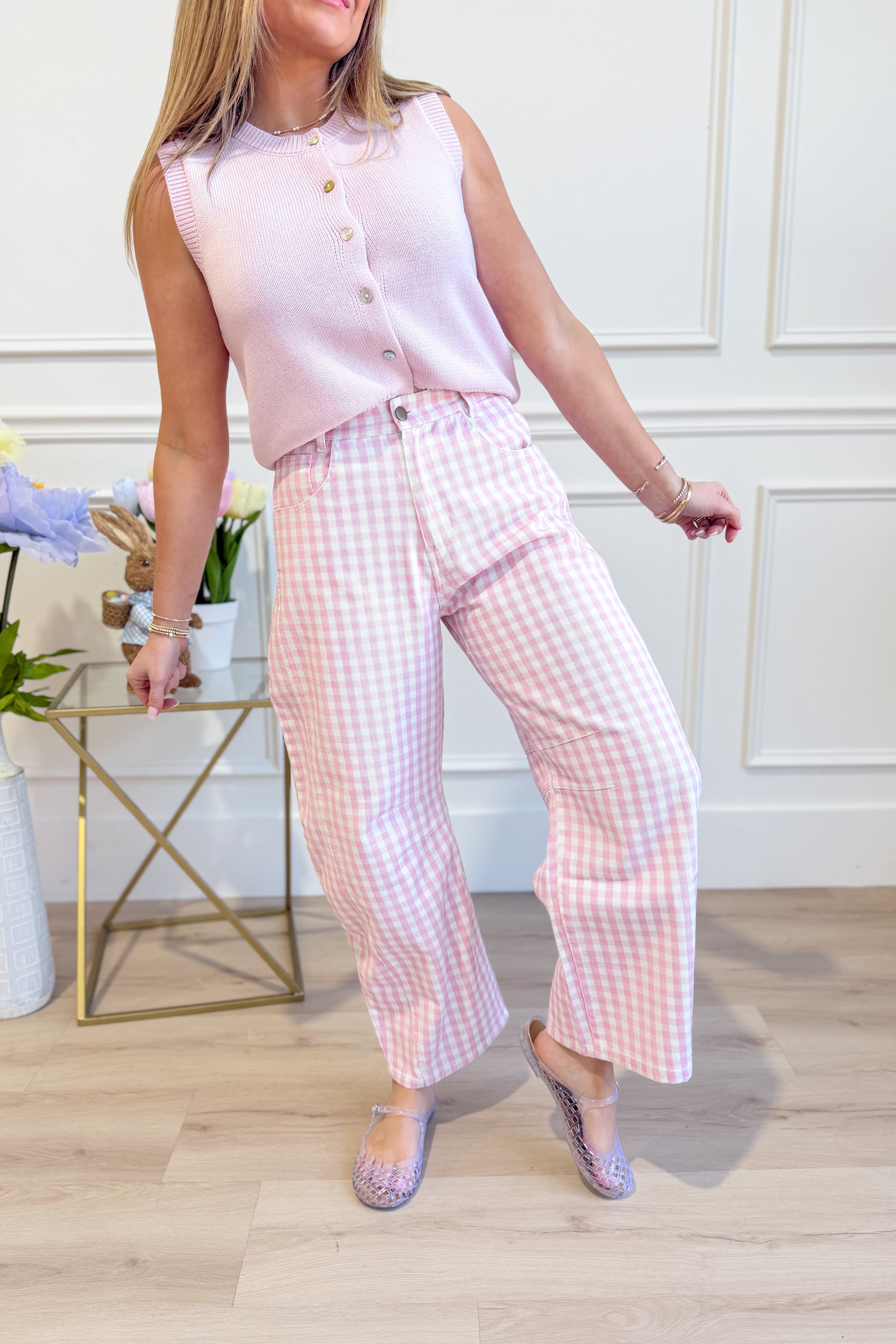 Ruth Washed Gingham Barrel Pant - Be You Boutique