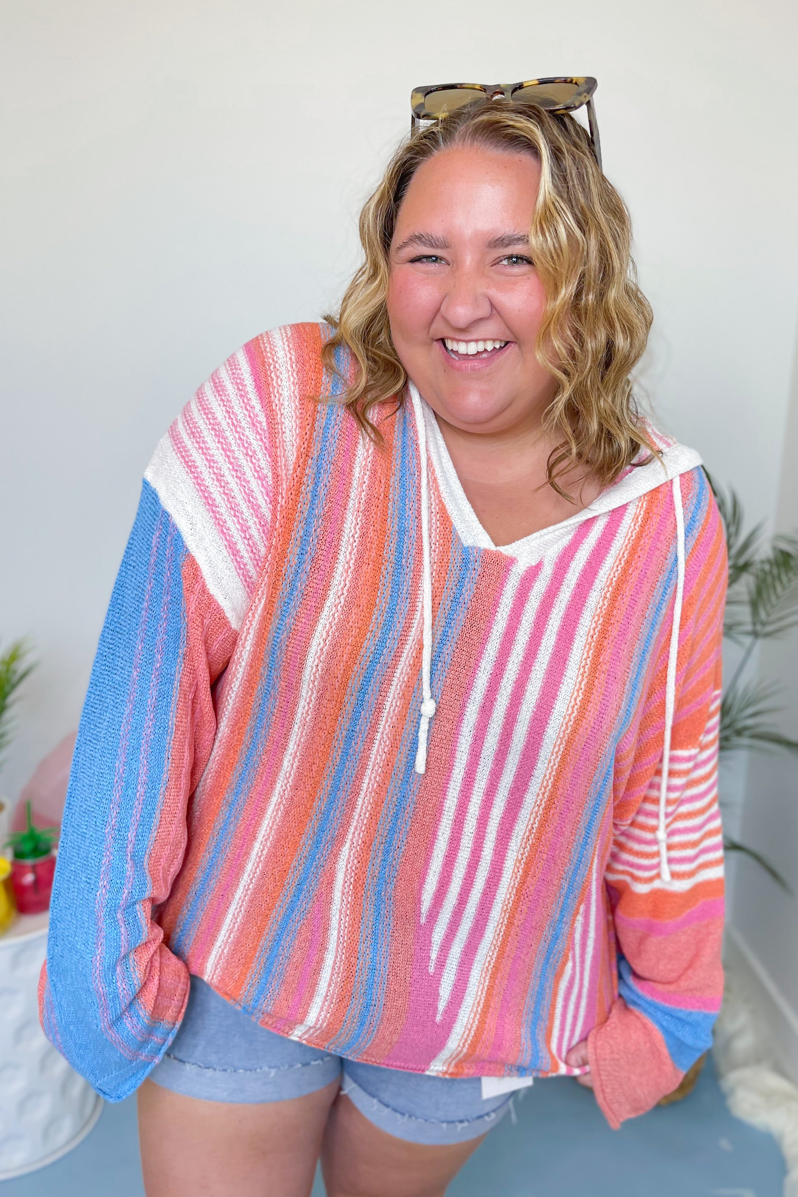 Lucy Striped Knit Hooded Pullover - Be You Boutique