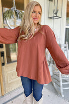 Mary Round Neck Back Tie Flare Balloon Sleeve Blouse [S-3X] - Be You Boutique