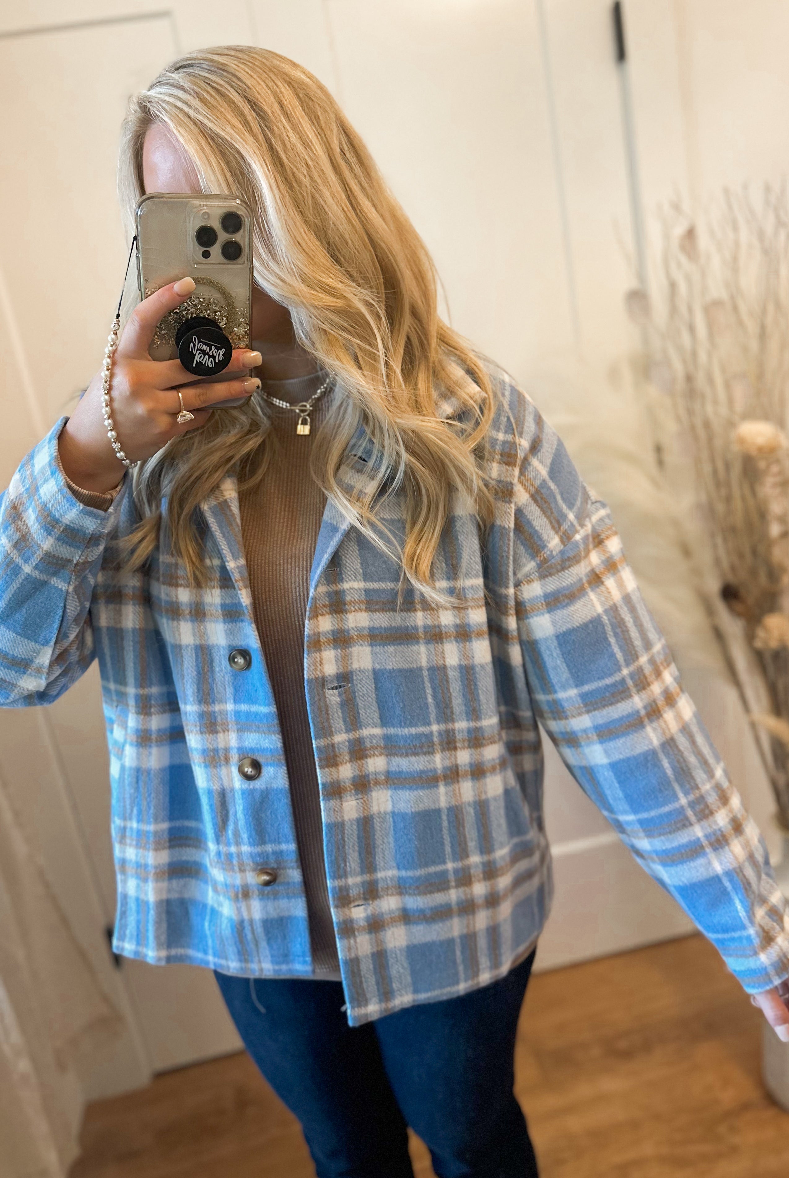 Adrian Long Sleeve Button Down Shacket Jacket Top - Be You Boutique