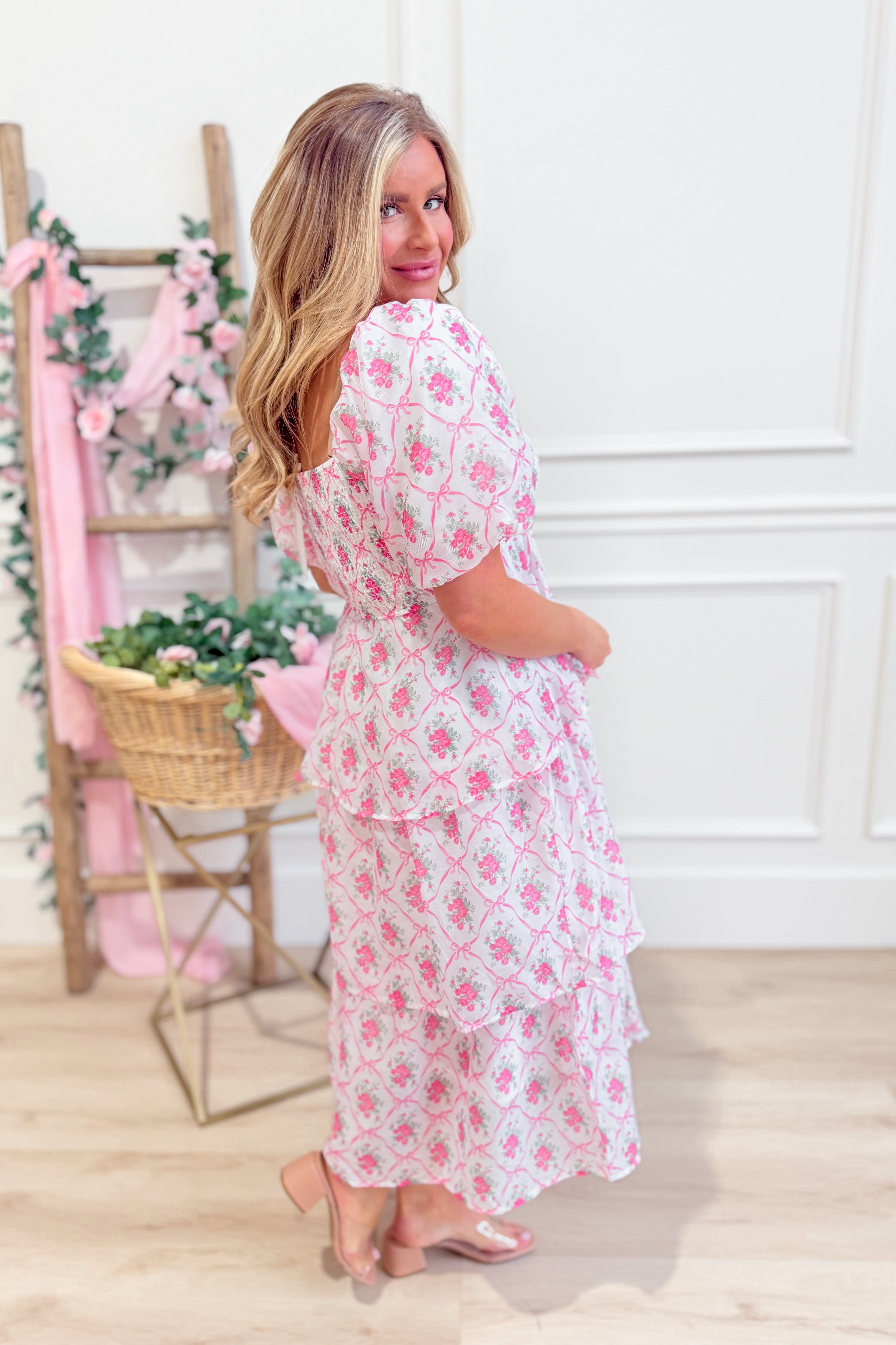 Lainey Floral Printed Bubble Midi Dress - Be You Boutique