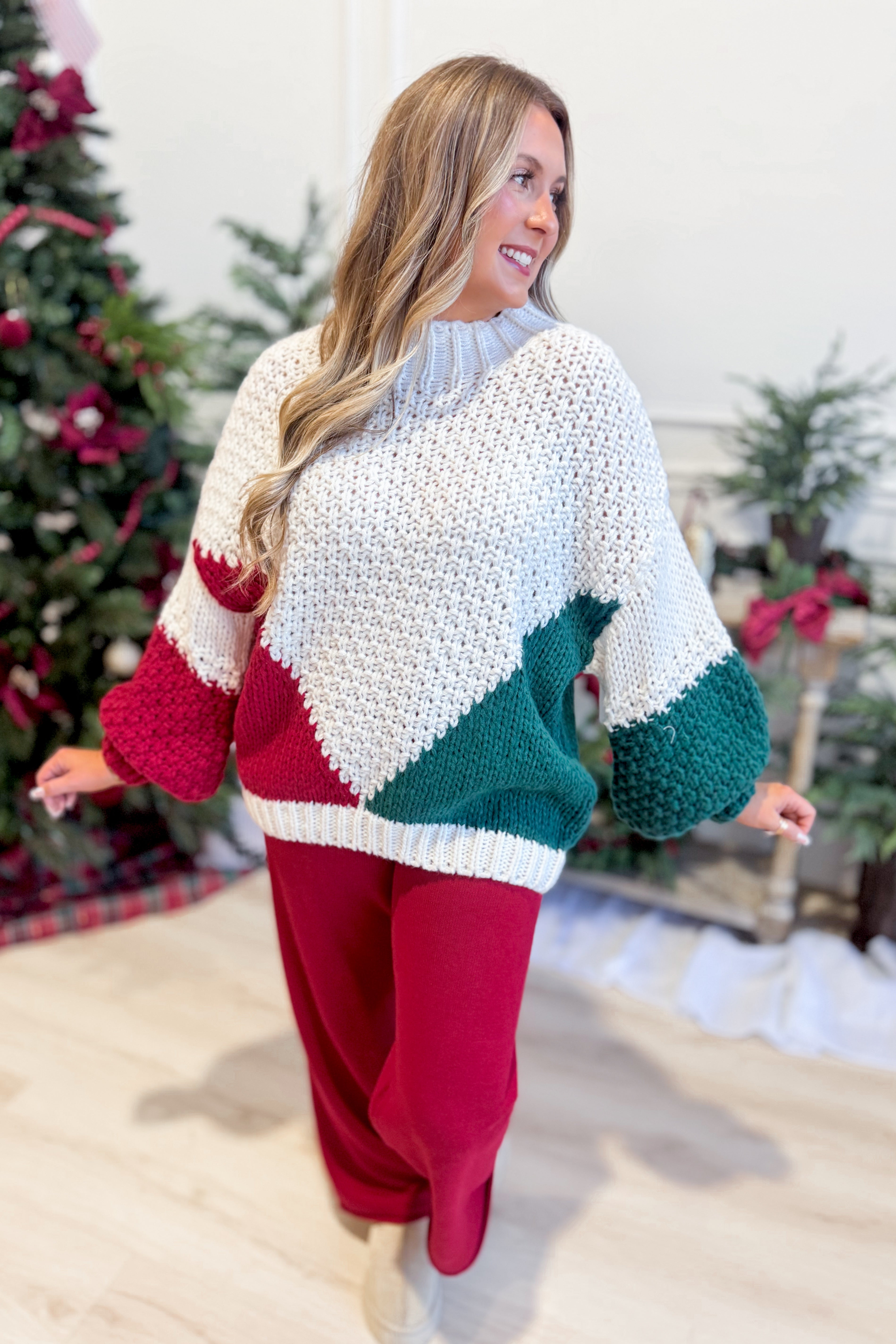PEACH LOVE Mary color block knitted sweater, 132 Fall Sweaters collectionաժողով