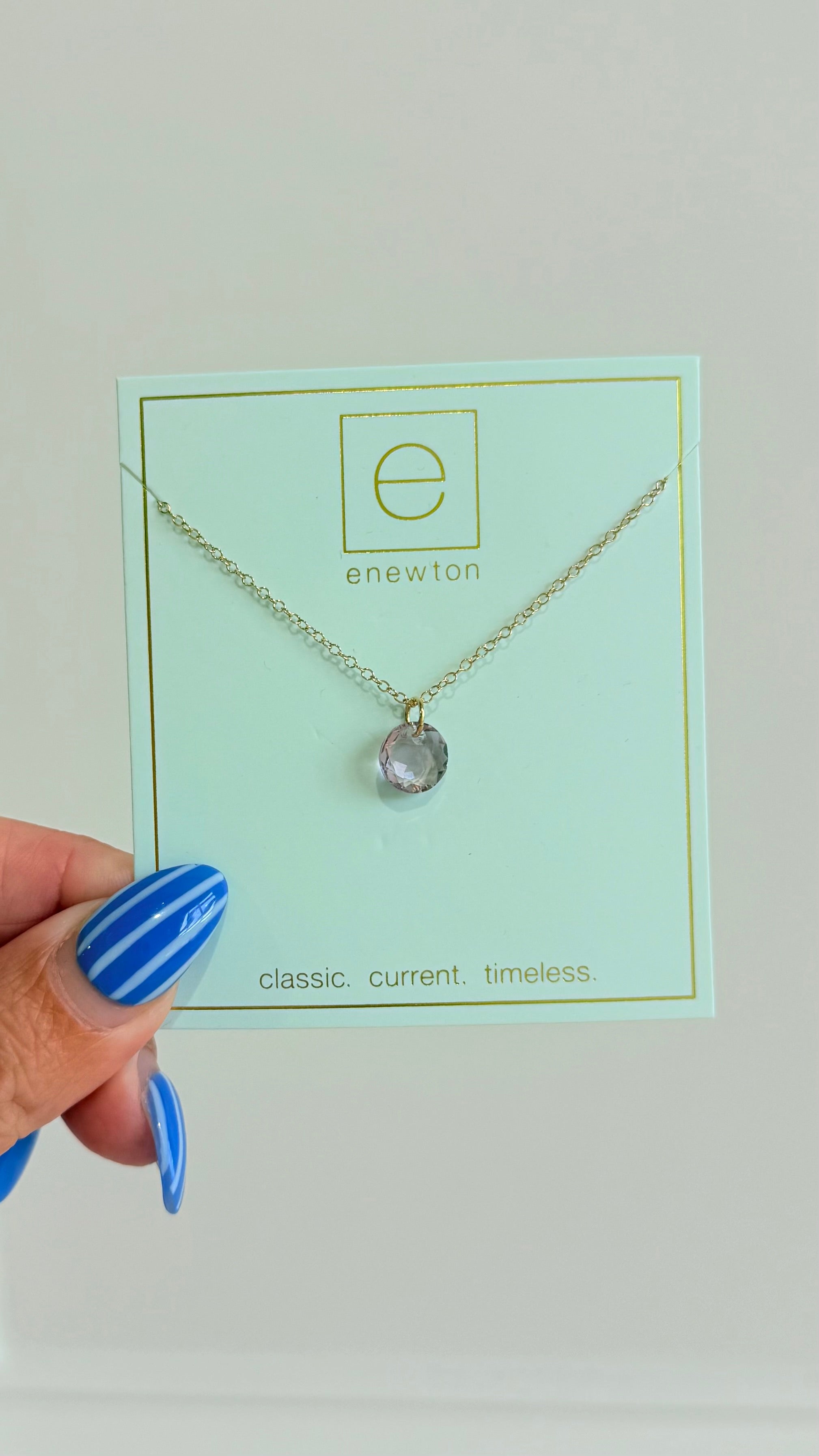 Enewton 16-inch classic birthstone necklace featuring a sparkling gemstone pendant on a delicate chain.
