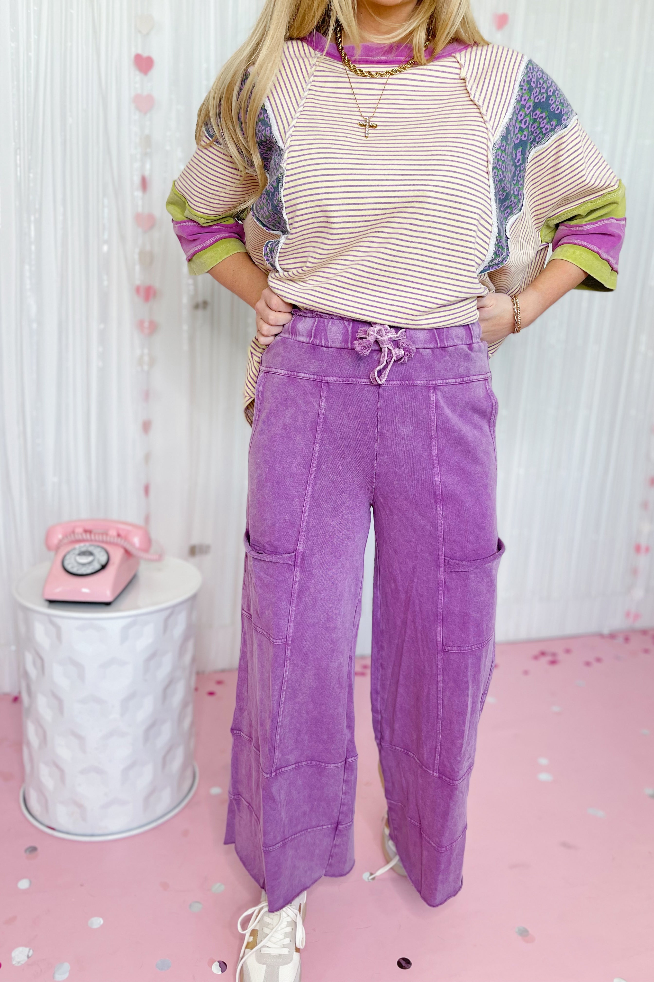 Bradley Mineral Washed Terry Knit Wide Leg Pants - Be You Boutique