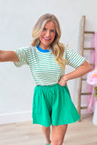 THINGS BETWEEN Sunday Striped Relaxed Top in casual 105 style, featuring a comfortable fit with multicolor stripes.