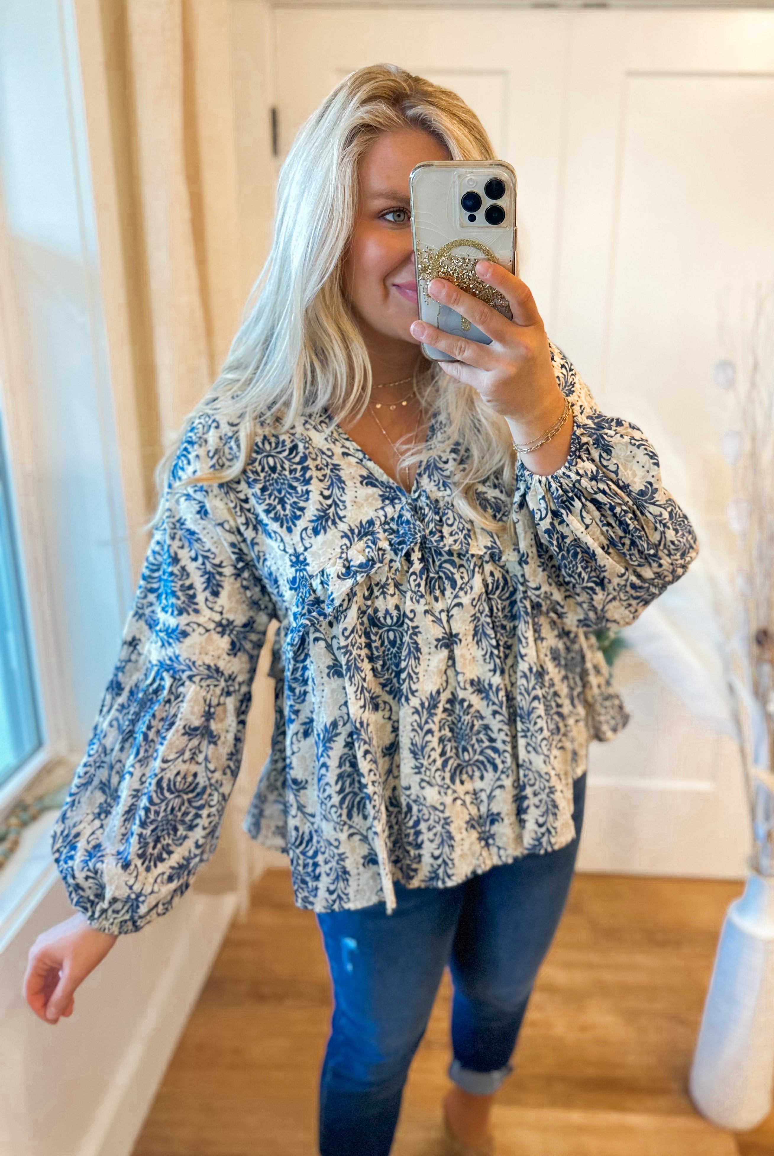 Midge Long Sleeve Baby Doll Ruffle Detail Top - Be You Boutique