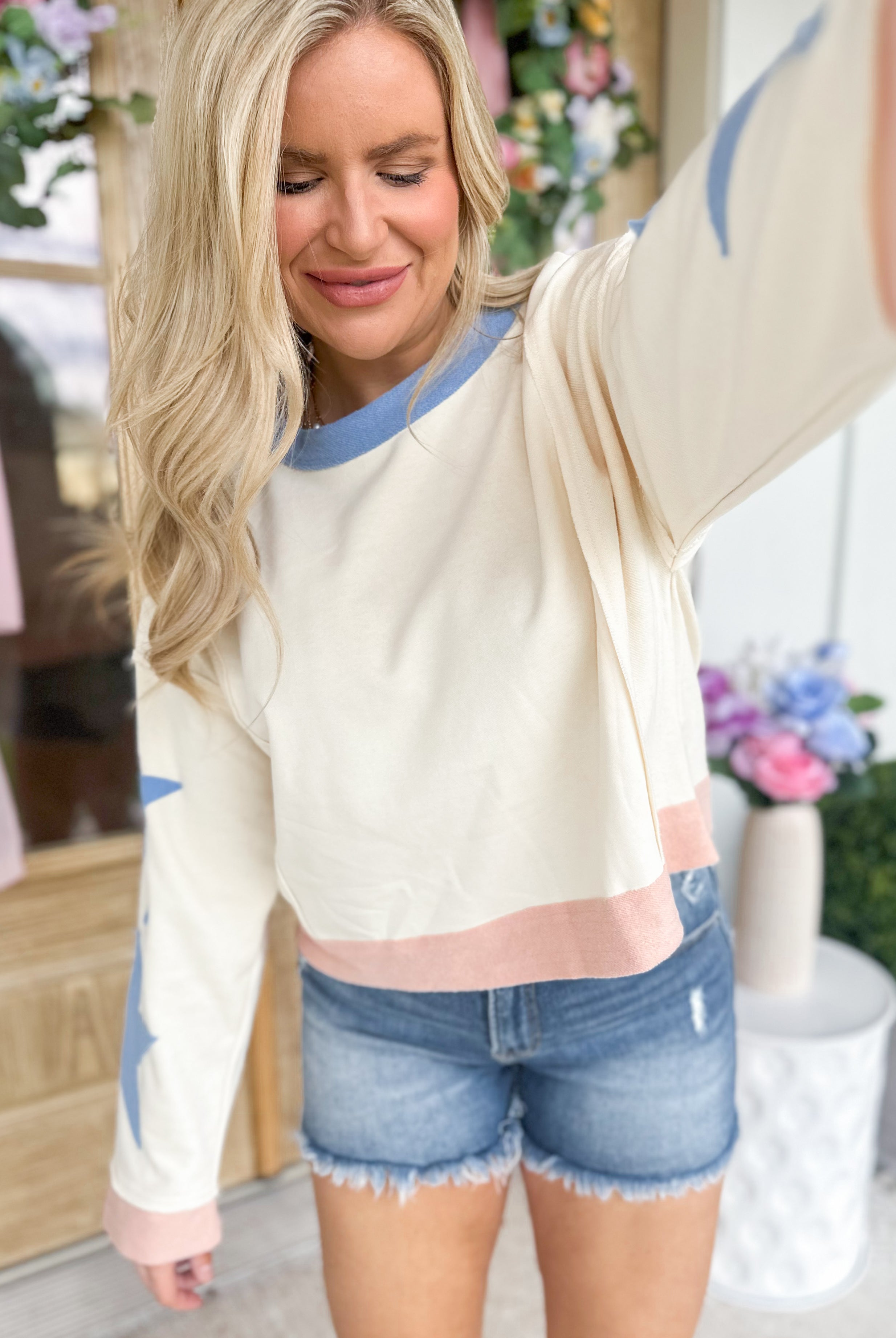 Star Eyed Long Sleeve Round Neck Top - Be You Boutique