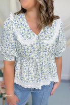 Cayden Lace Trim Collared Floral Top - Be You Boutique
