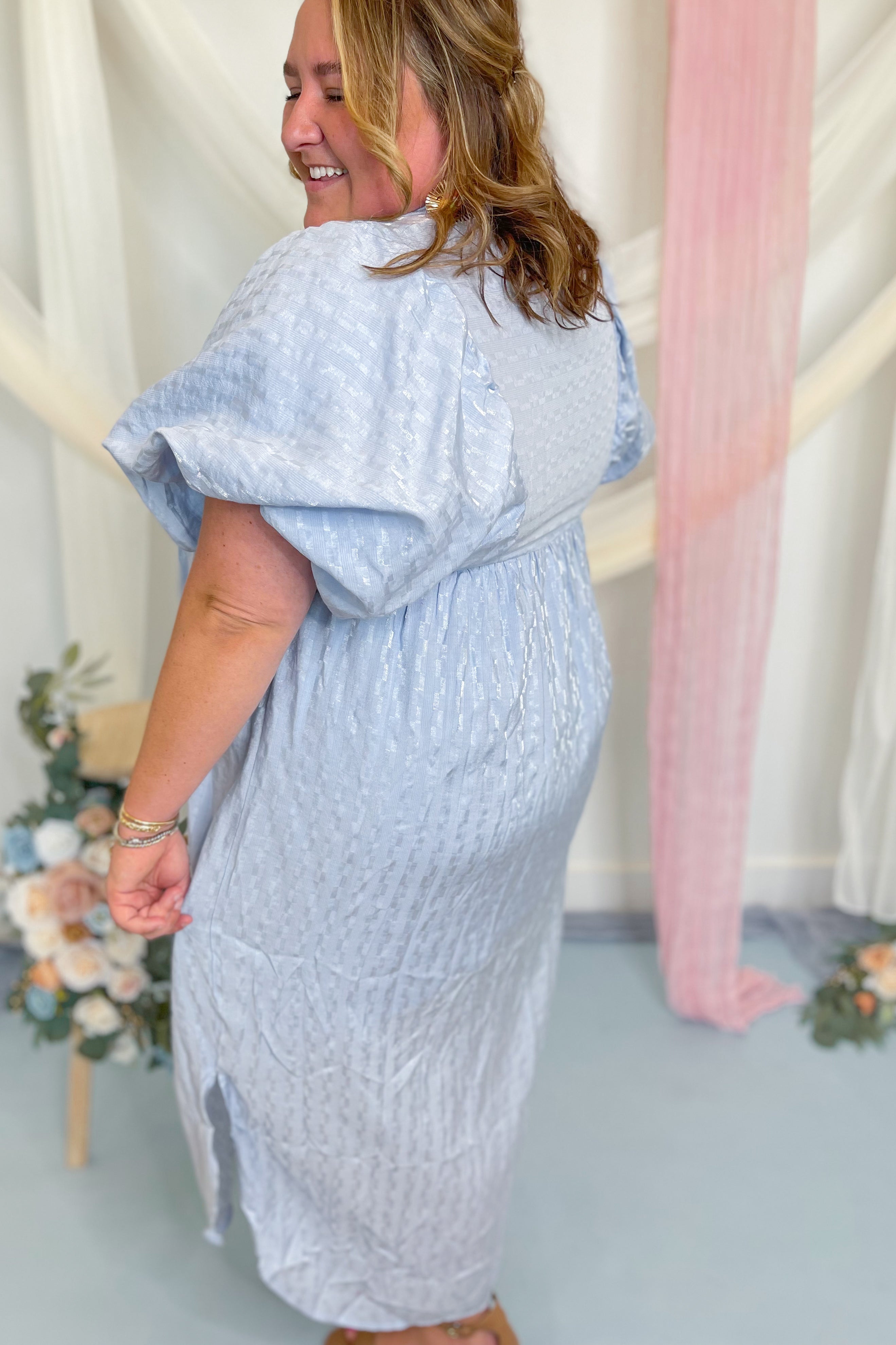 Sophia Textured Button Up Midi Dress - Be You Boutique