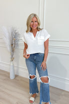 Courtney Split Neck Back Button Top - Be You Boutique
