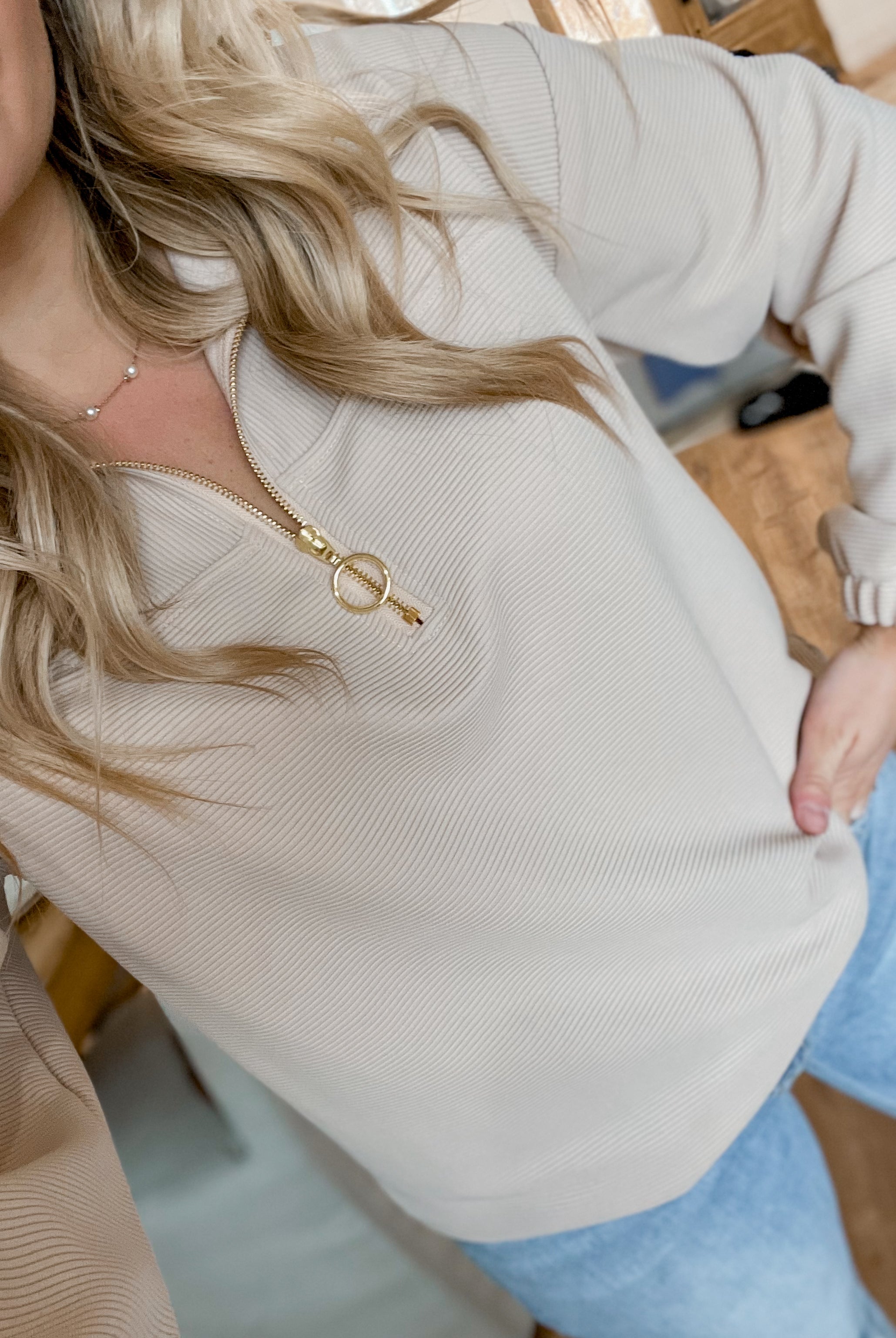 Levi Ribbed Long Sleeve Quarter Zip Pullover Top - Be You Boutique