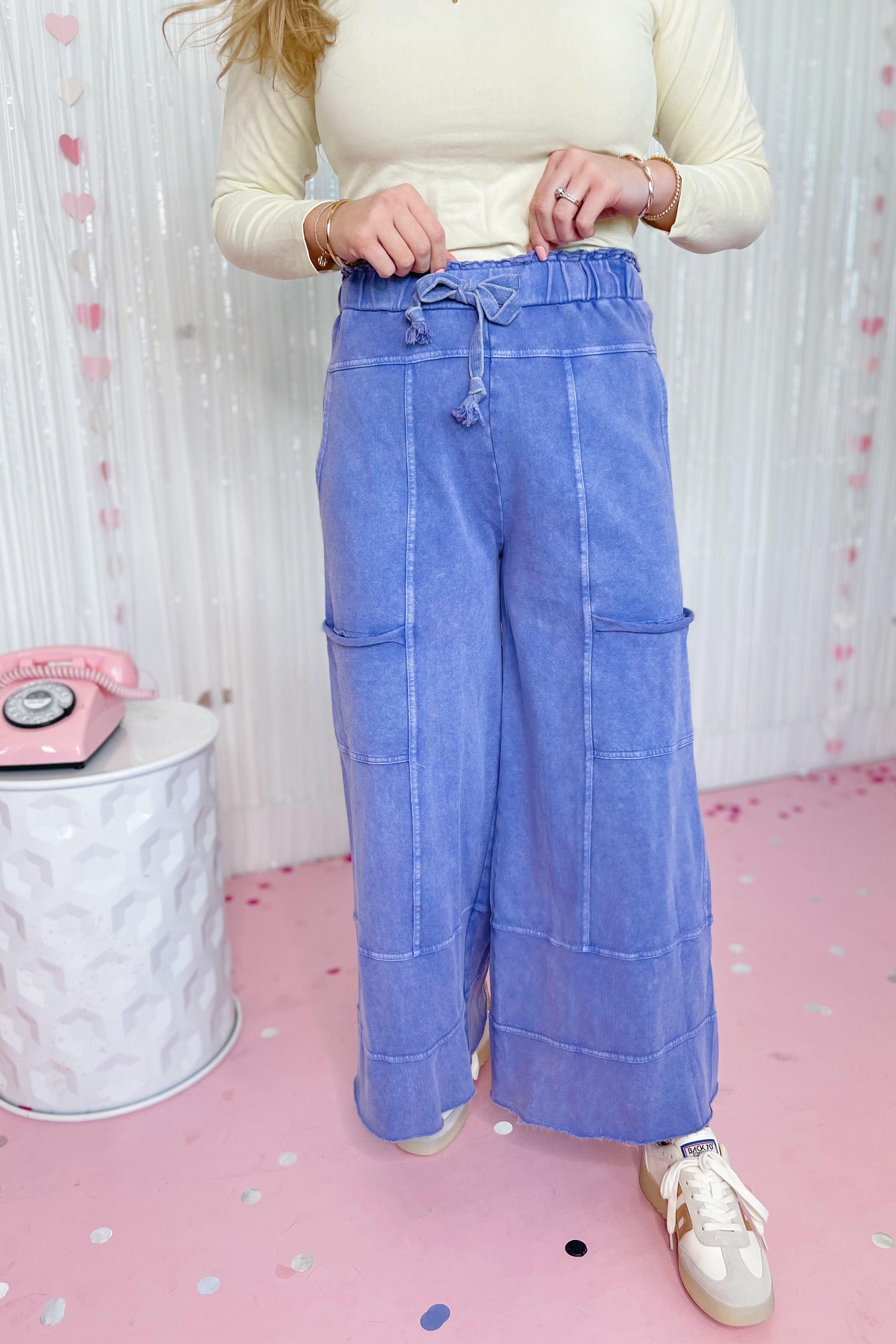 Bradley Mineral Washed Terry Knit Wide Leg Pants - Be You Boutique