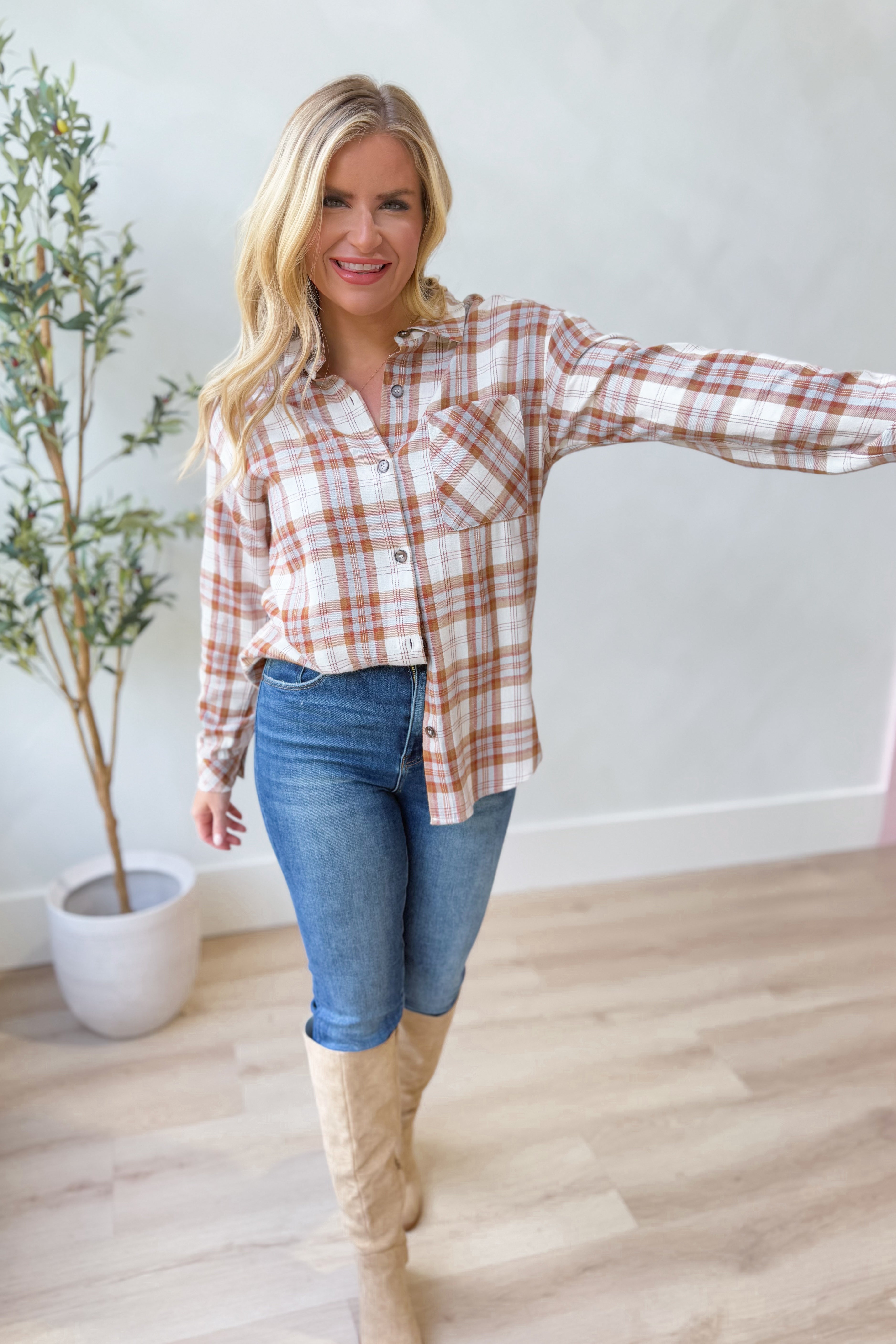 Lenny Flannel Button Down Top - Be You Boutique