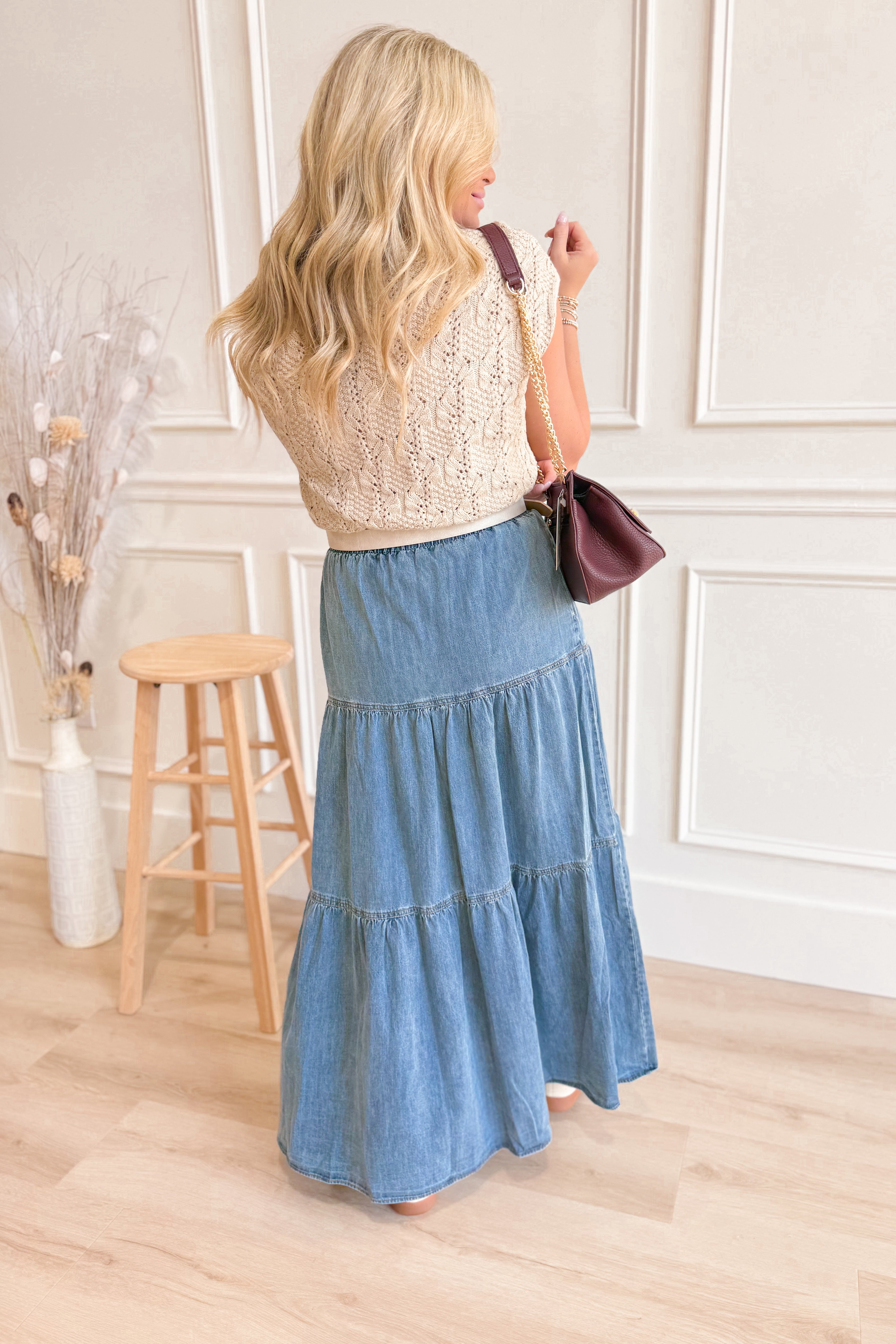 Rebecca Tiered Denim Long Skirt - Be You Boutique