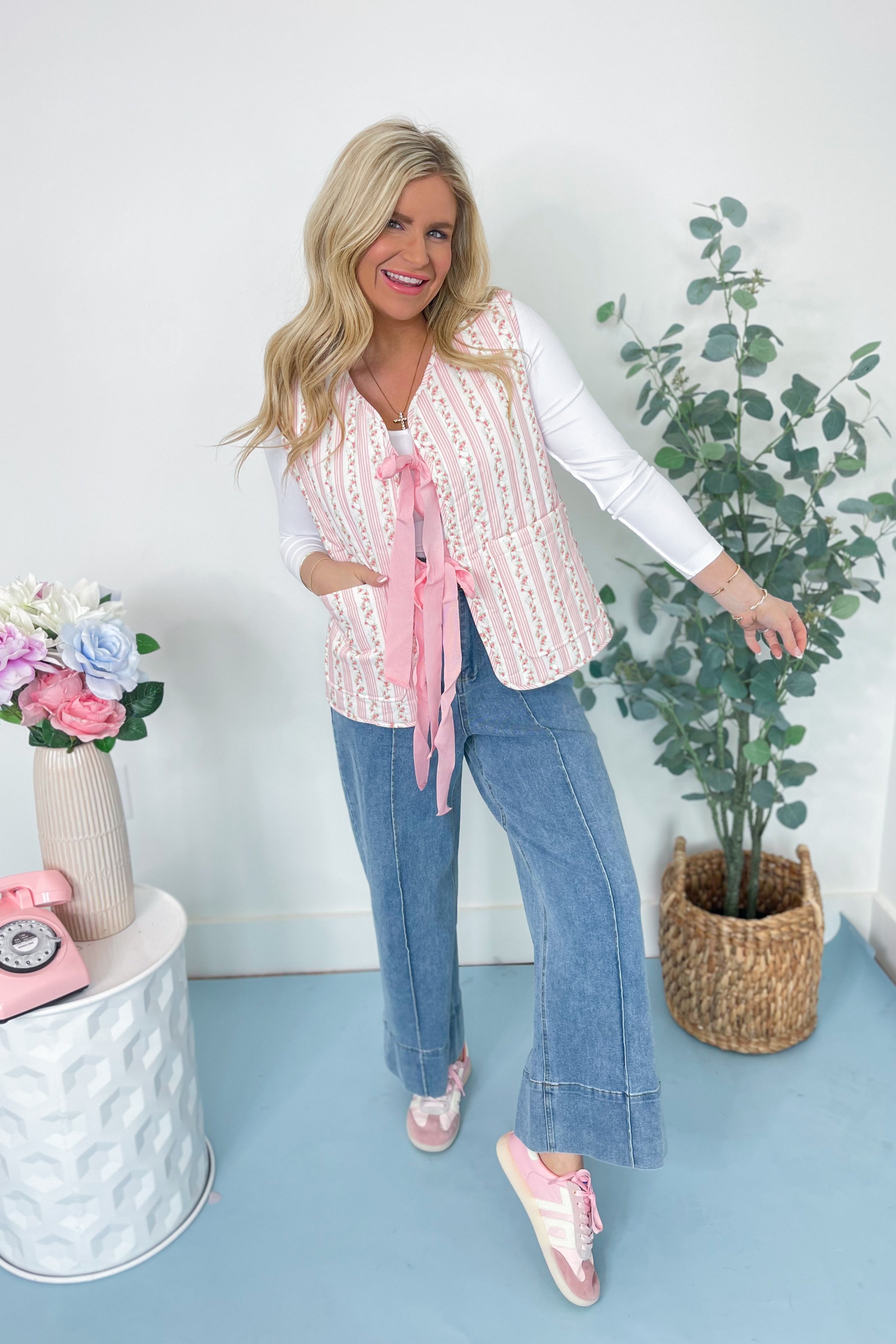 Evelynn Floral Tie Front Vest - Be You Boutique